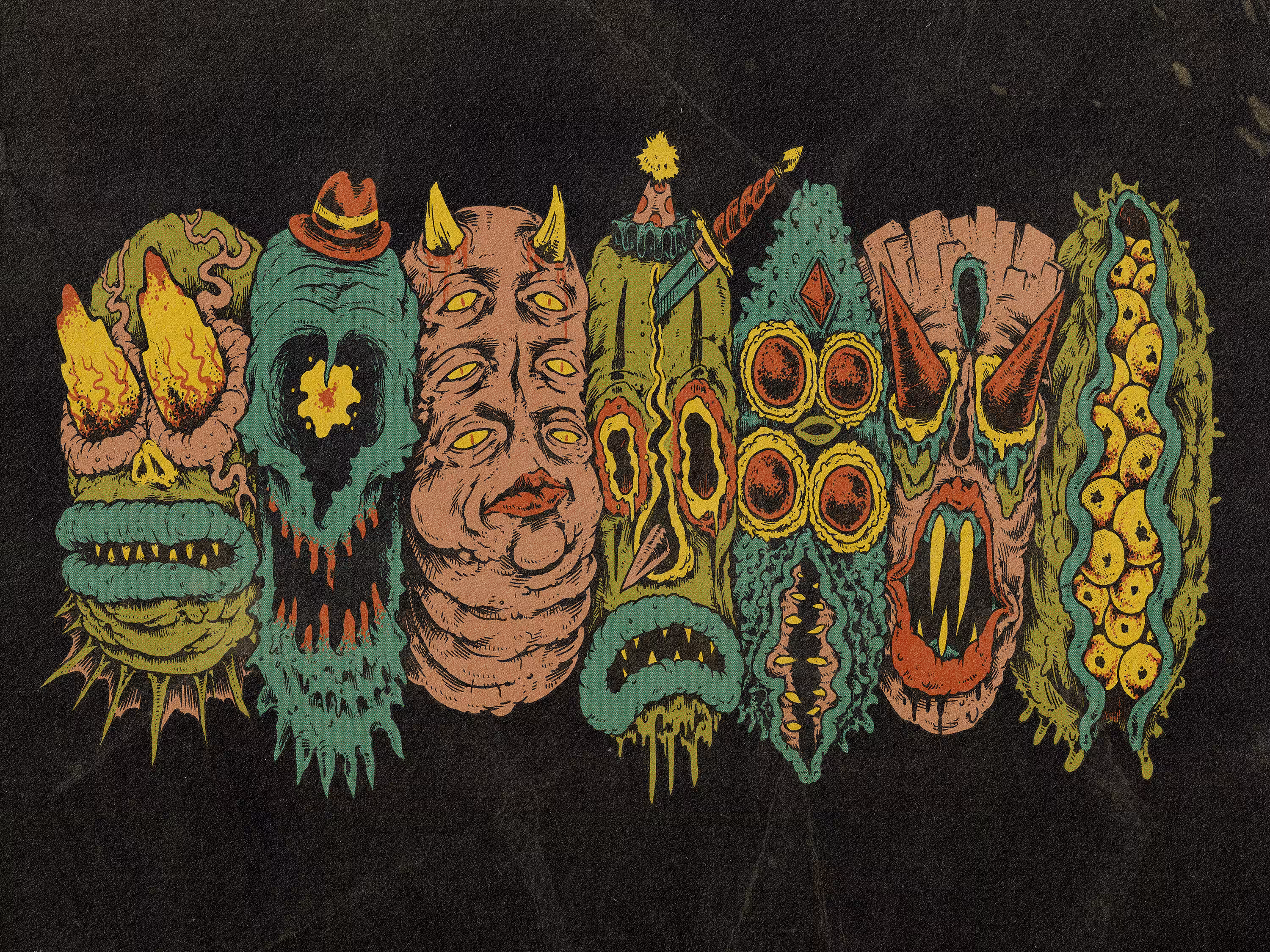 7 Monster Heads in a Row