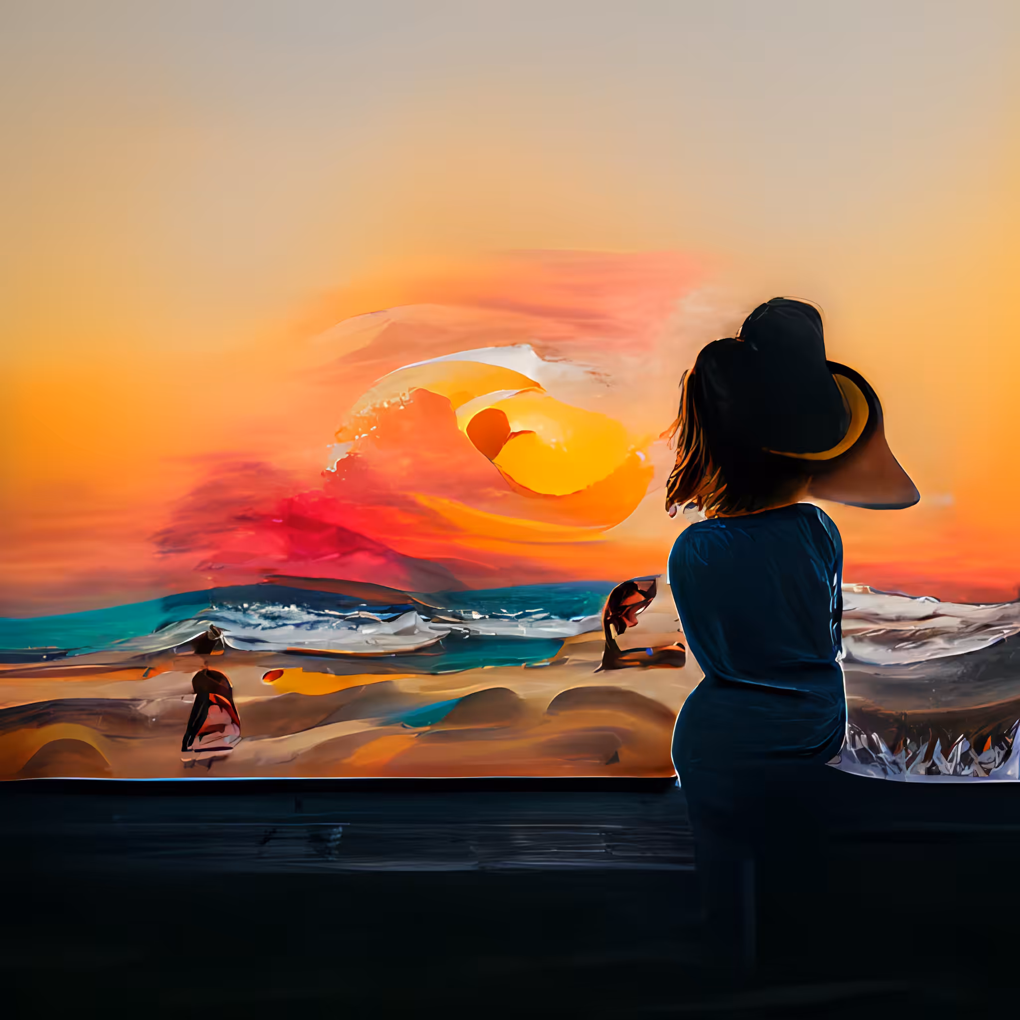 Lady on the Beach at Sunset