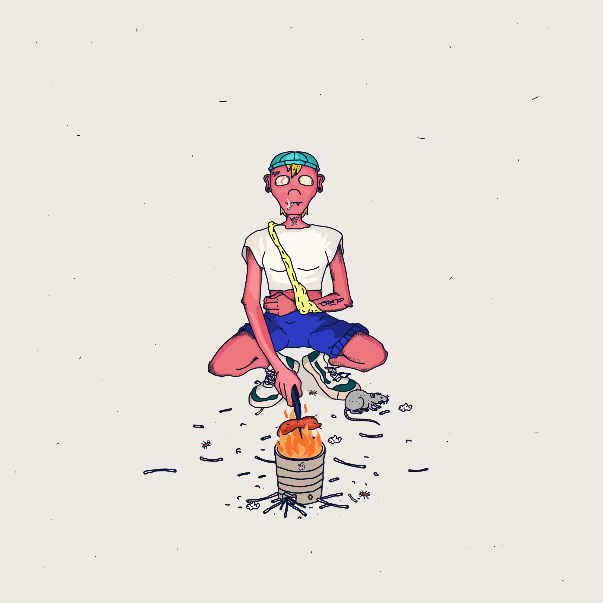 Picnic in a grimy alley