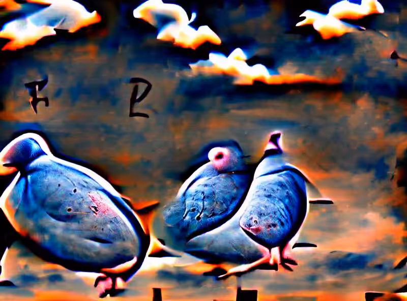 TWO PIGEONS on the roof with their little round heads on the sky part of their bodies containing a thought that began before pigeons before heads the same thought that I sense at the bottom of my