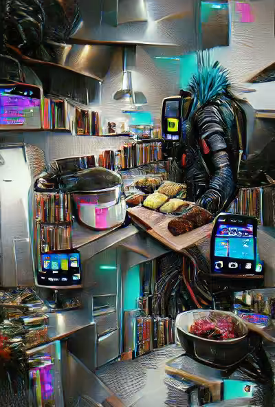 Cyberpunk Android Library Kitchen