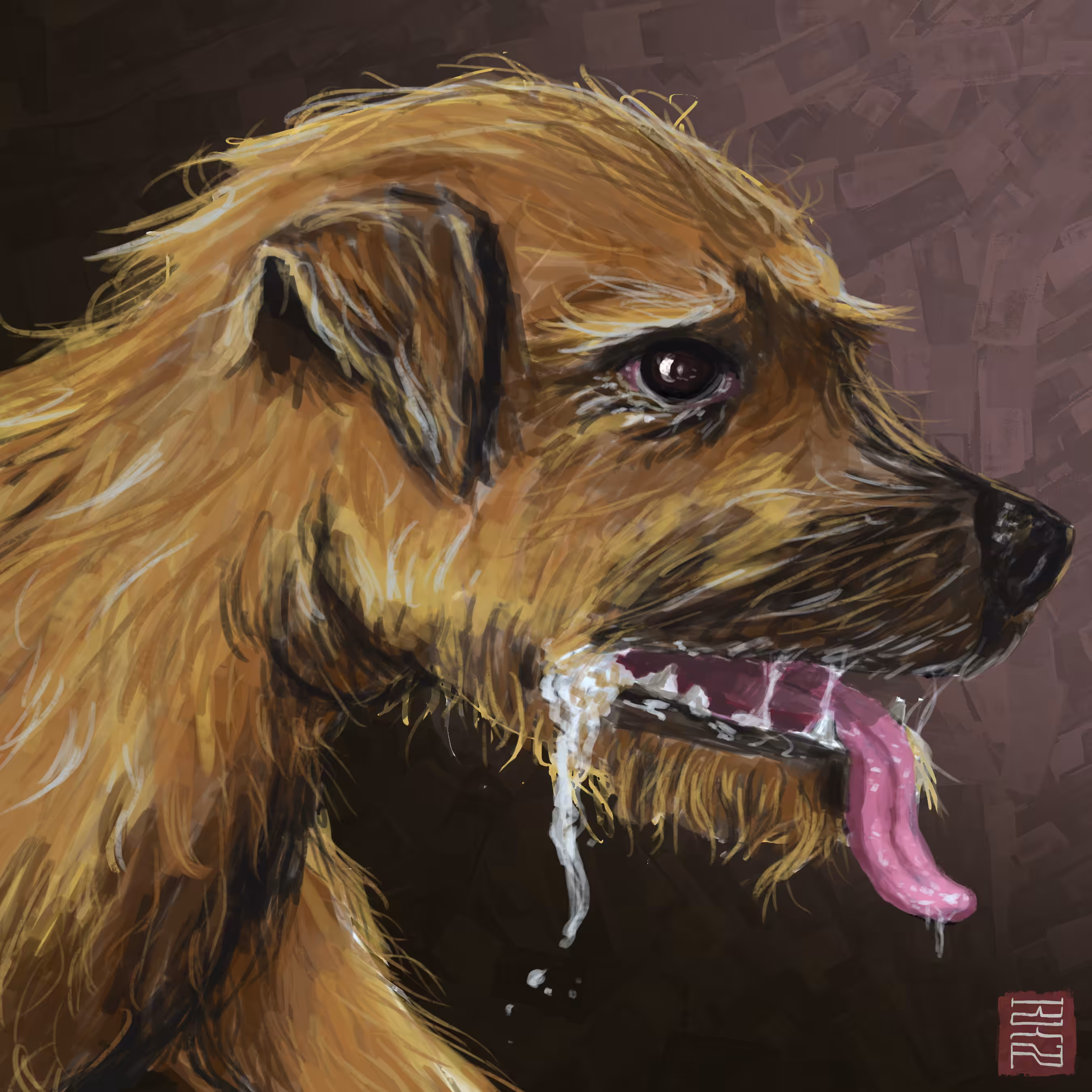 Spittle from a dying dog