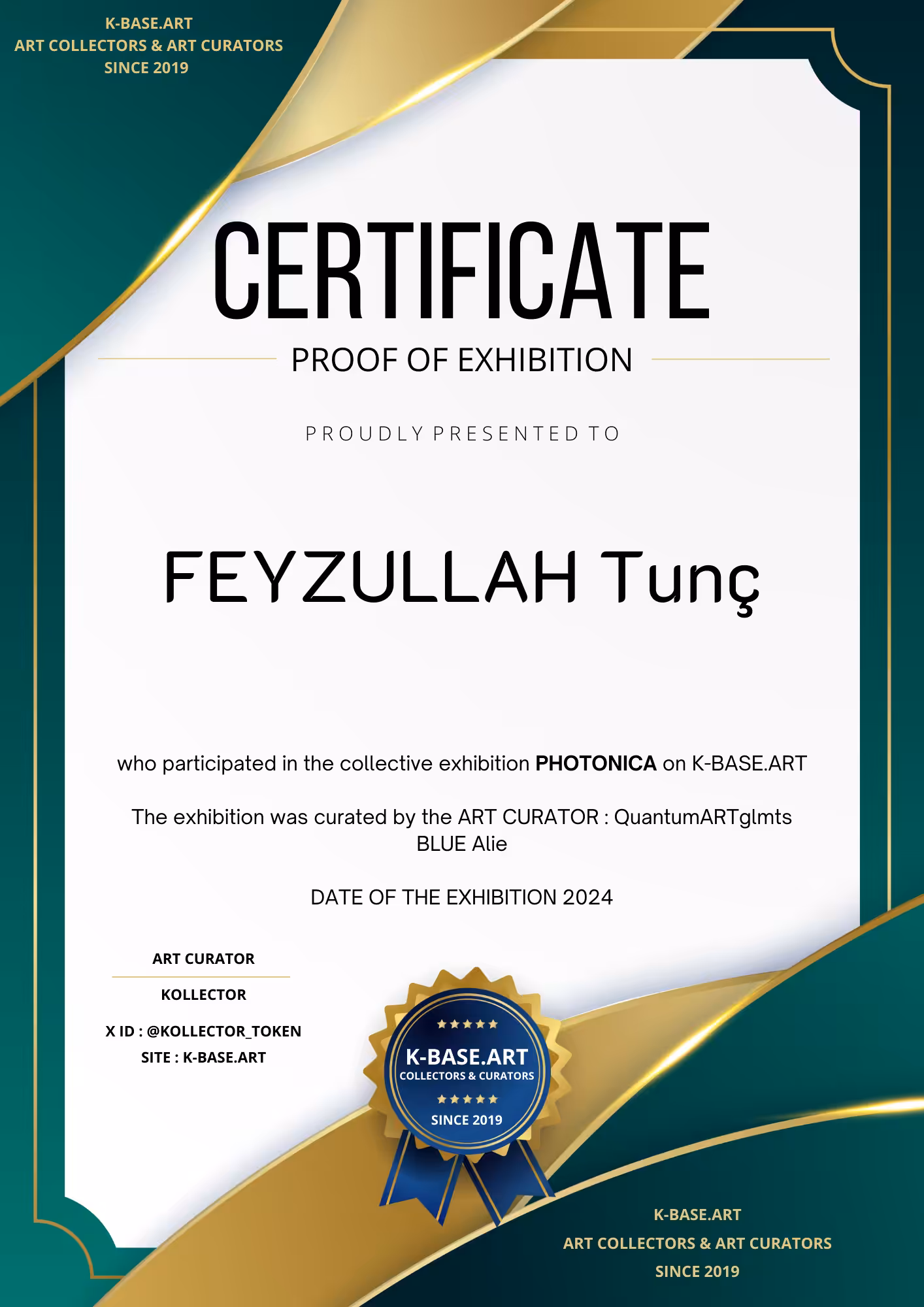 FEYZULLAH TUNC EXHIBITION CERTIFICATE