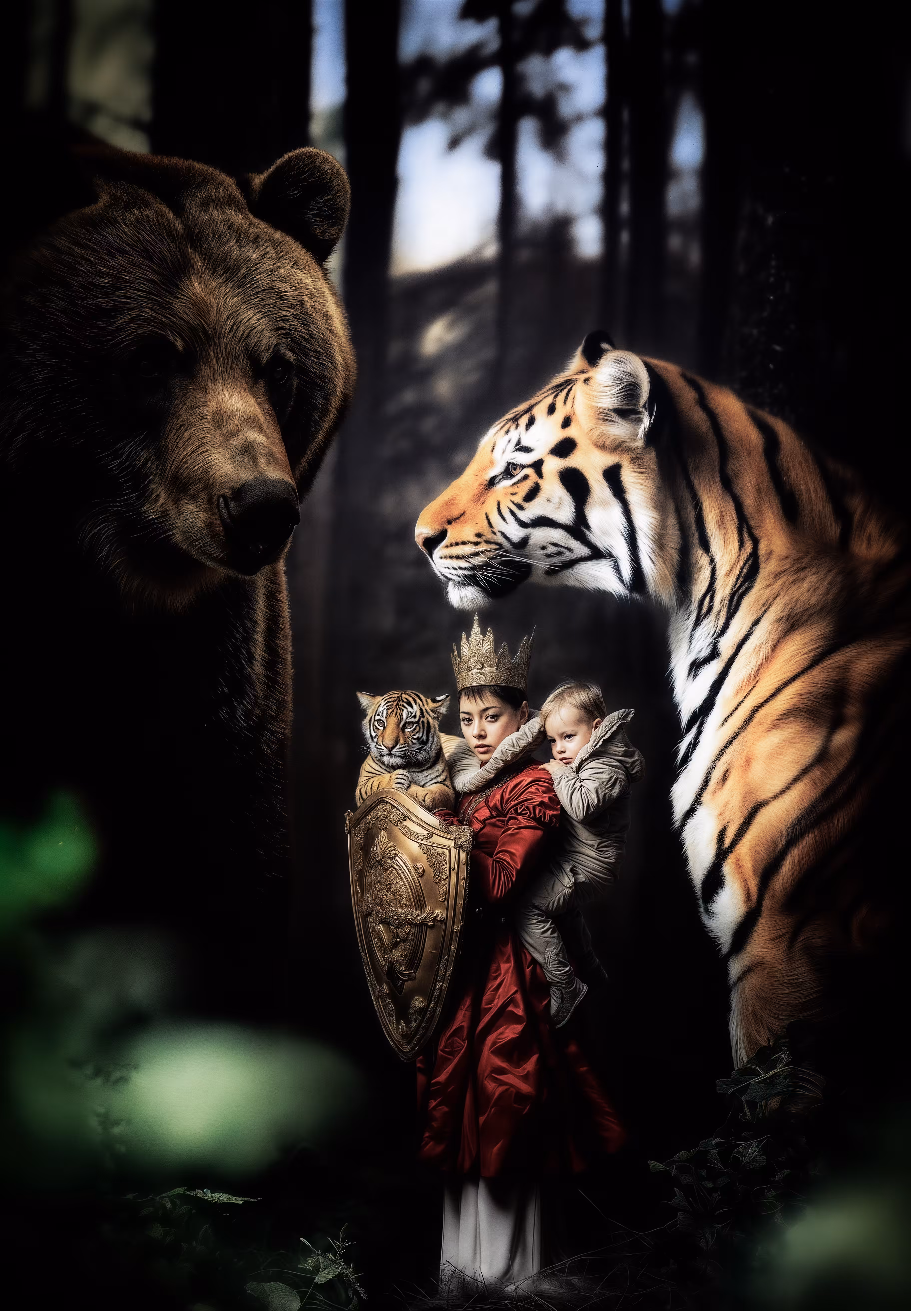 Gathering of Mothers and Their Young in the Forest