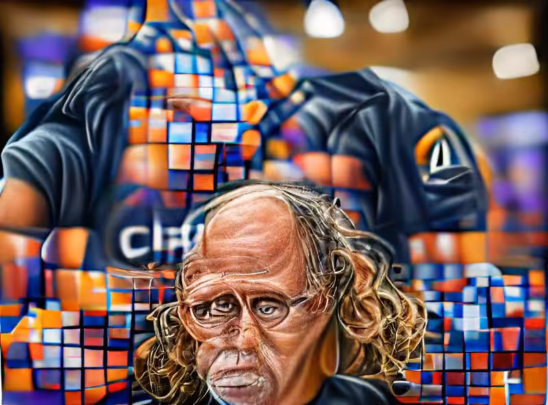 Abraham's First Works: portrait of crypto degen photorealist Chuck Close