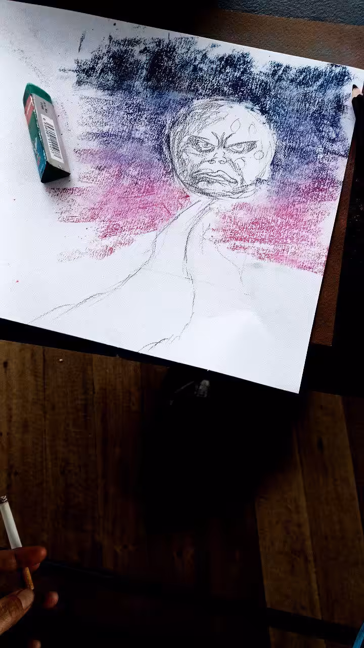 GRUMPY MOON 001: (OOAKOSIMO CHALKPASTEL DOODLE GENSESIS)