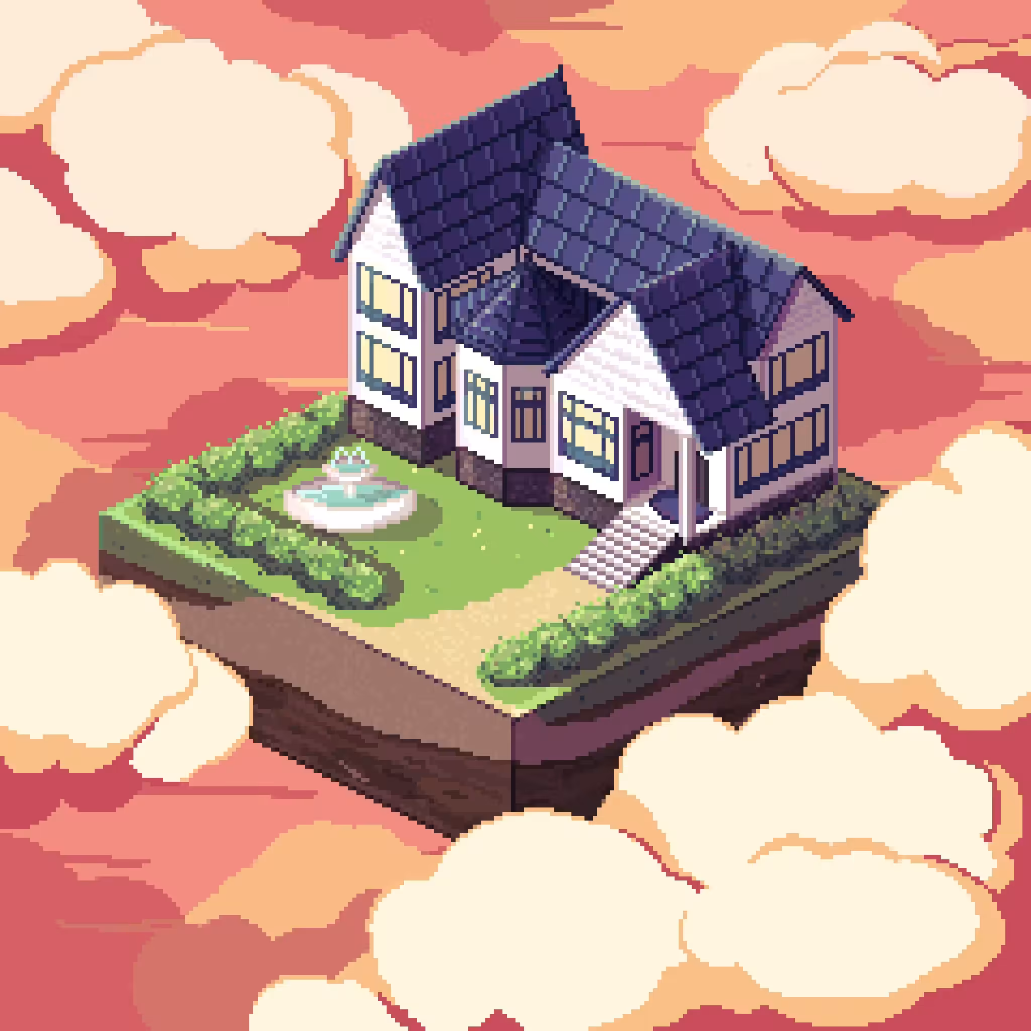 House with fountain block