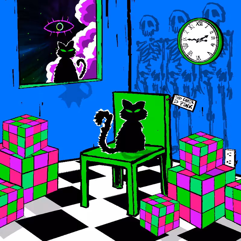 pink chair in the blue room #104