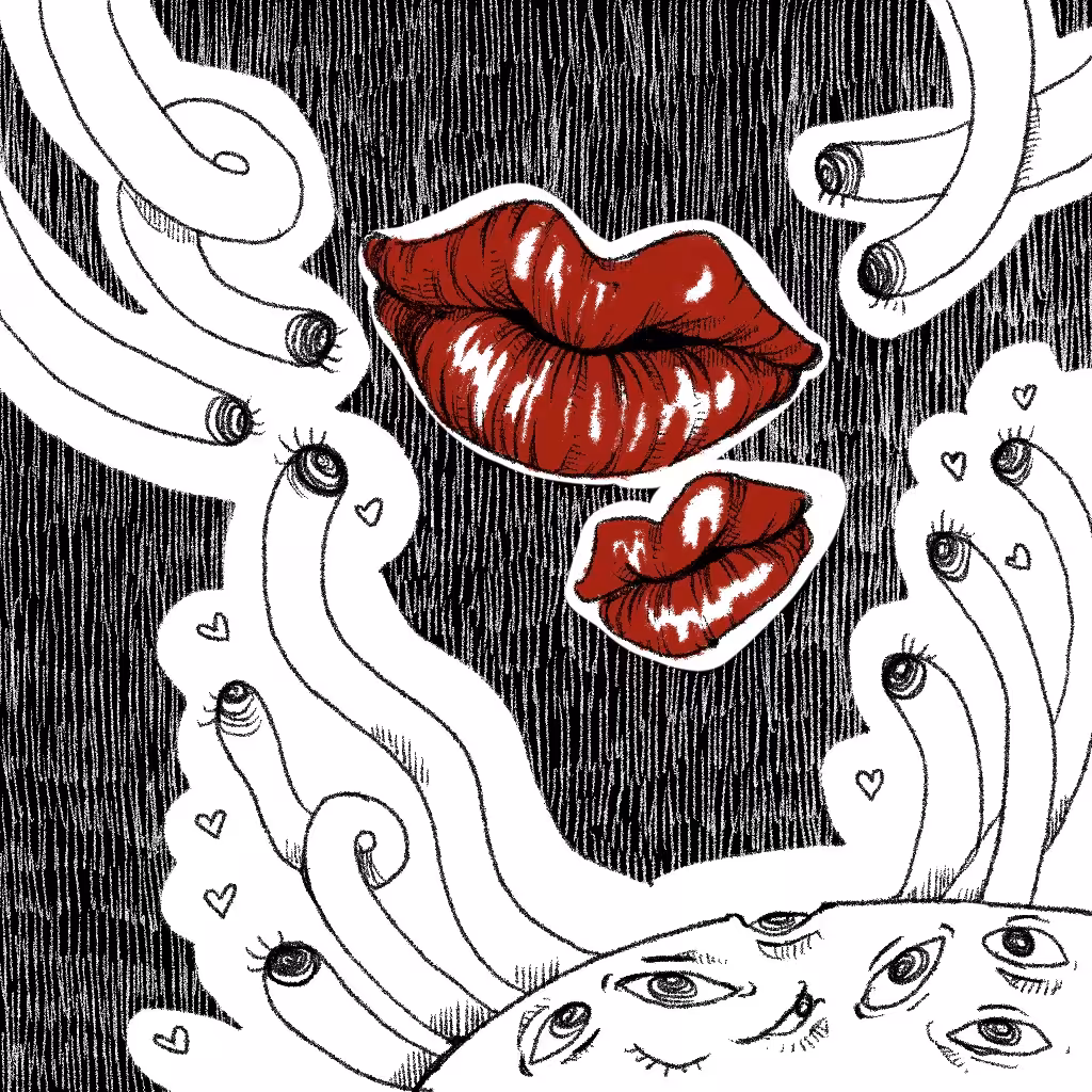Smiling back, two pair of lips
