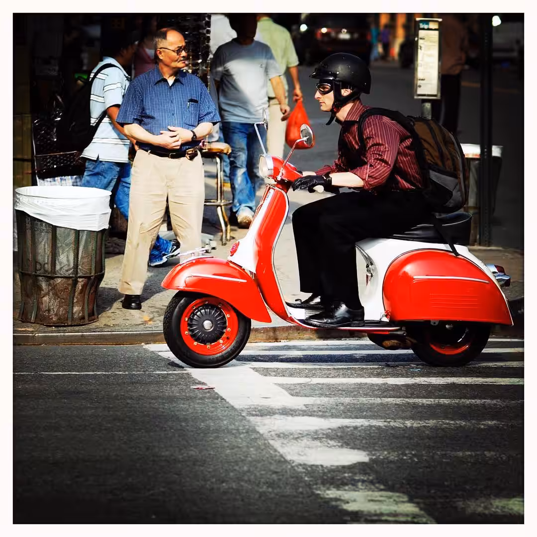 Two Wheelers: Red Vespa, Acceleration Pose 
