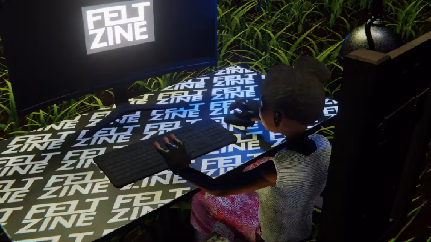 Desktop by Felt Zine: Desktop #322: The Military Brat in the Electric Chair With a Drone and a Old School Monitor on a Felt Zine Table in The Forest