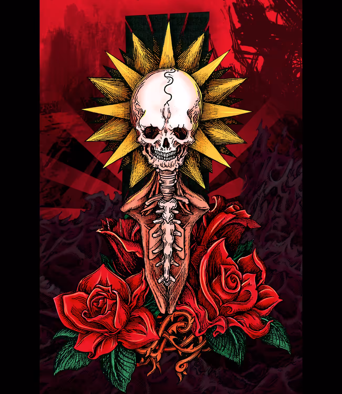 Skull and roses