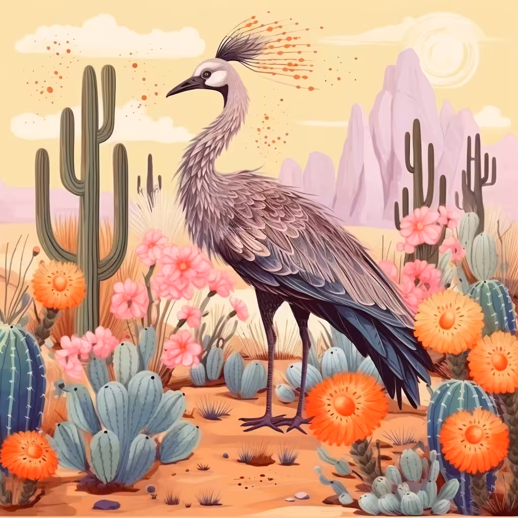 a bird among cacti