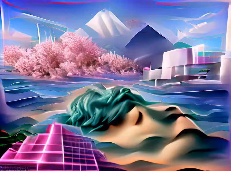 Abraham's First Works: A vaporwave landscape
