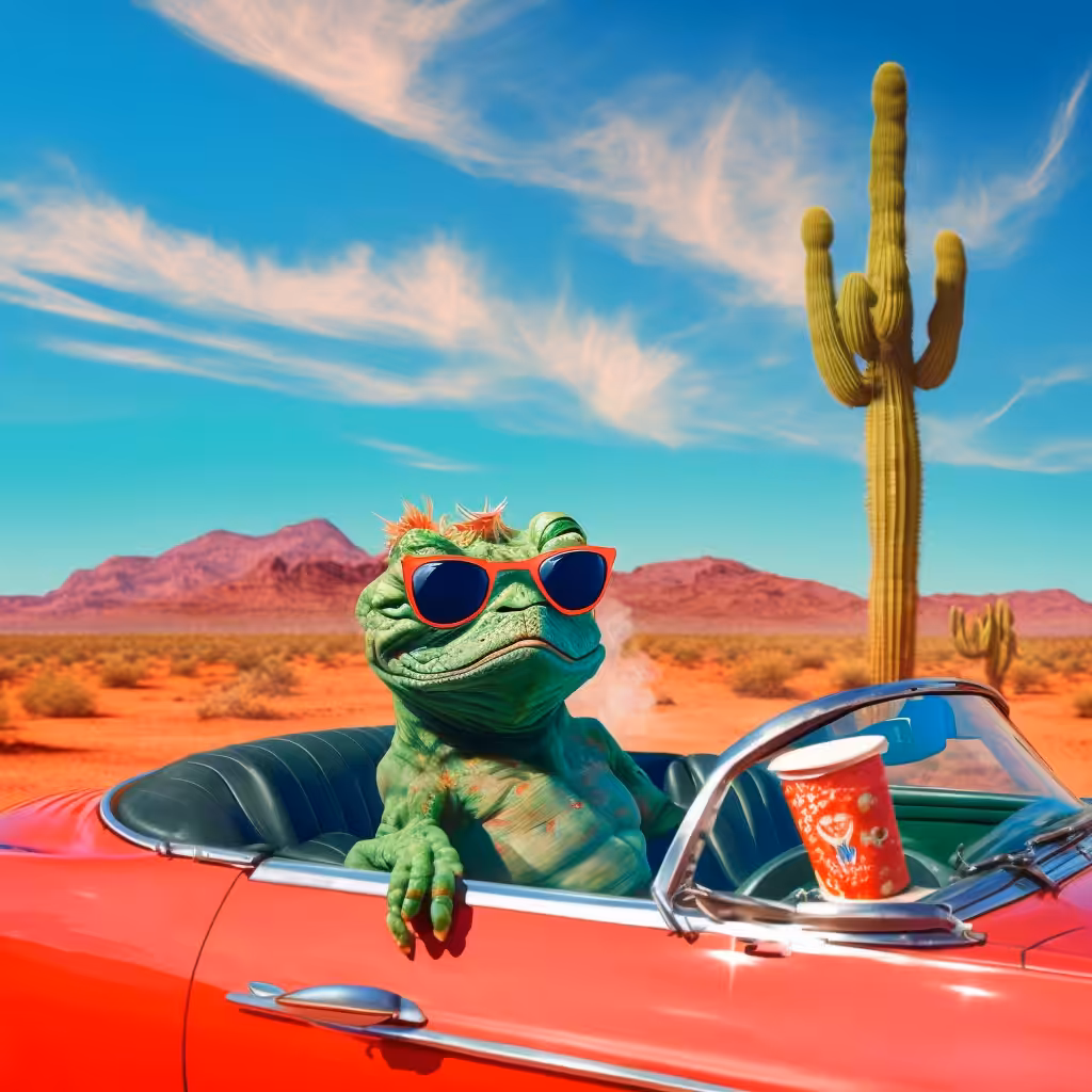 A Sly Frog in a Red Car