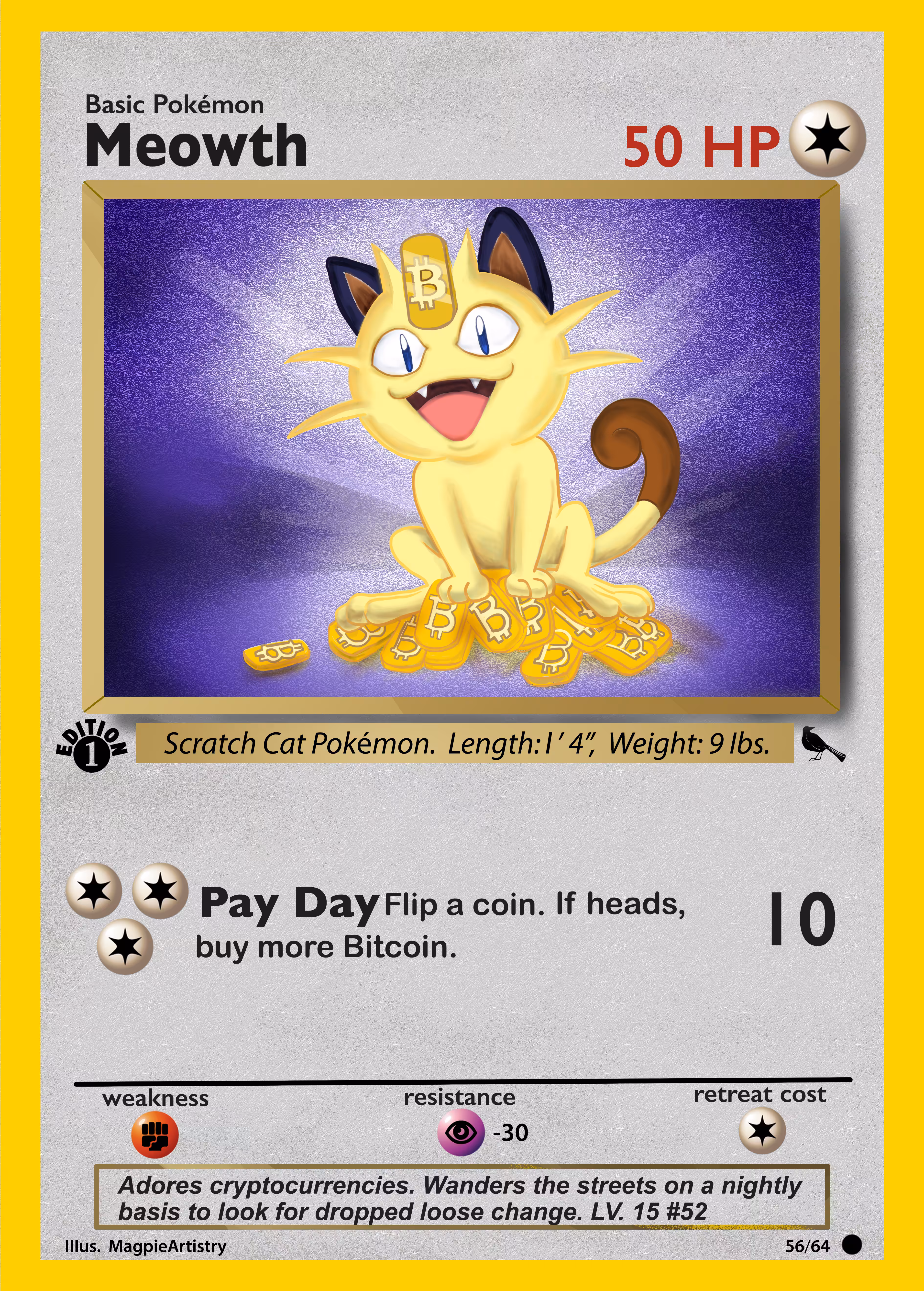 1st Edition Bitcoin Meowth --CryptoMon Series 