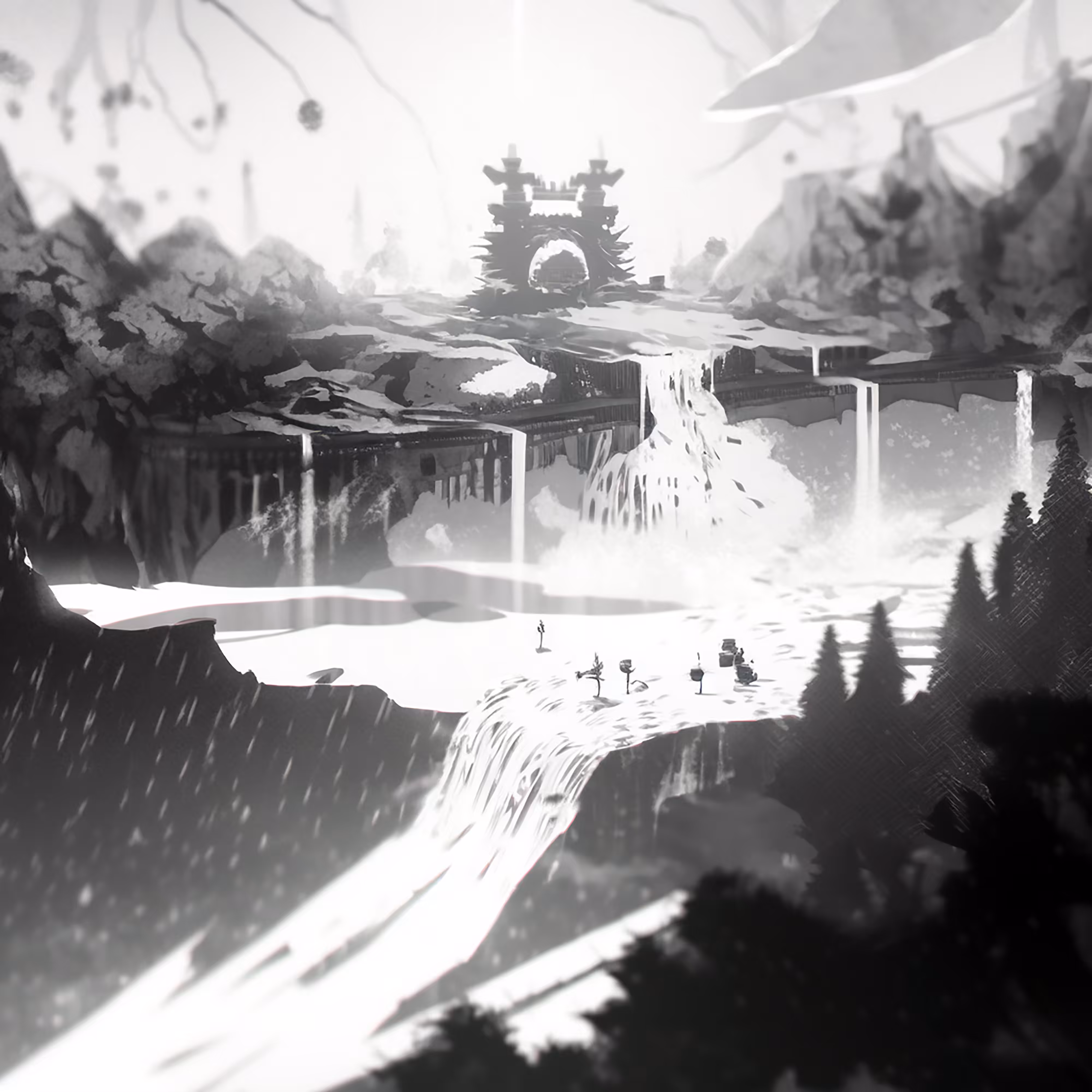 Temple at the Waterfall's Edge