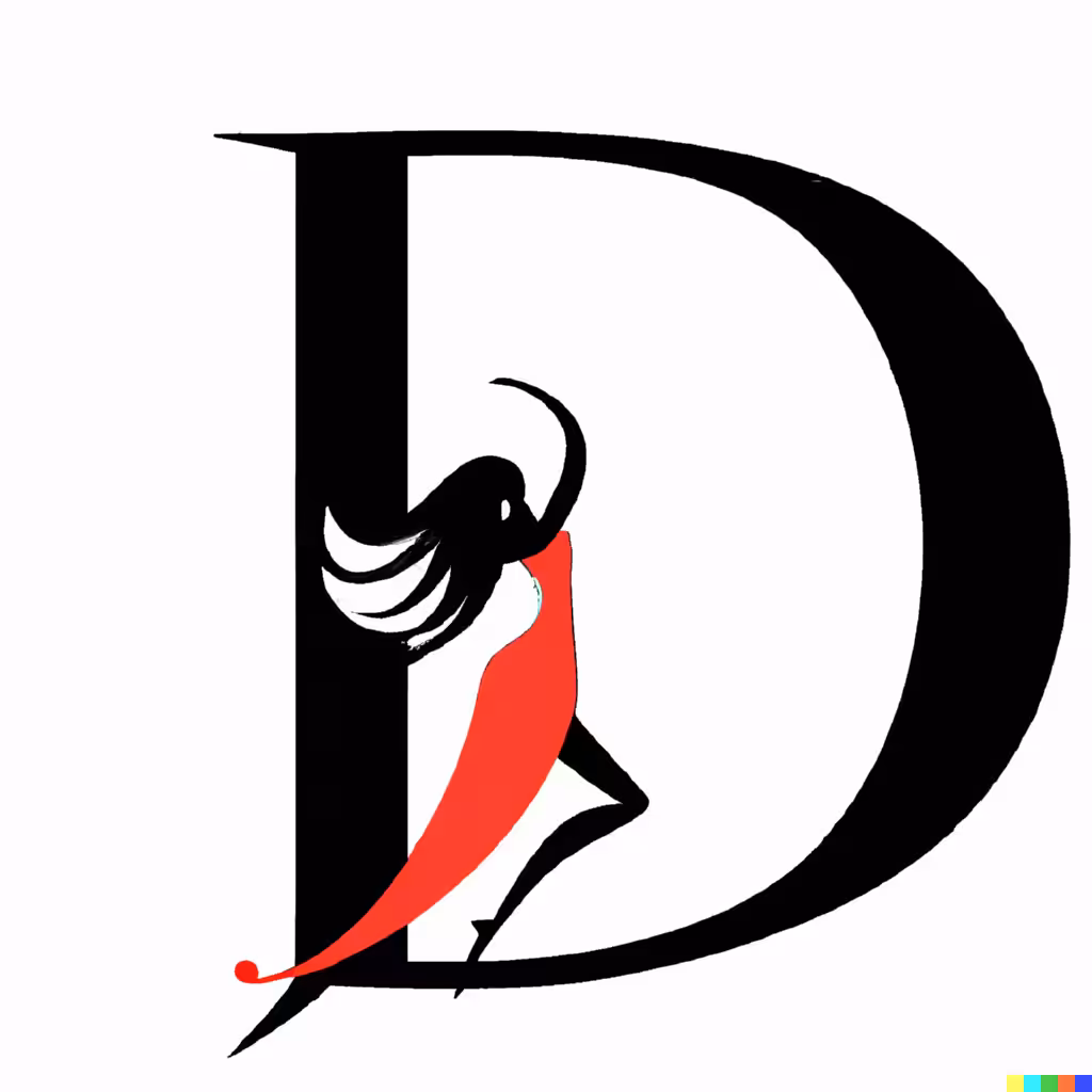 Letter D surrounded by a dancing Woman