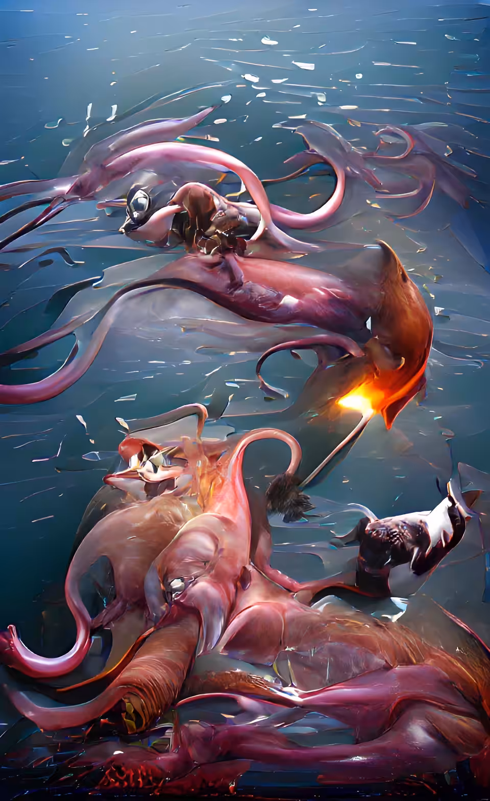 cats fighting giant squid