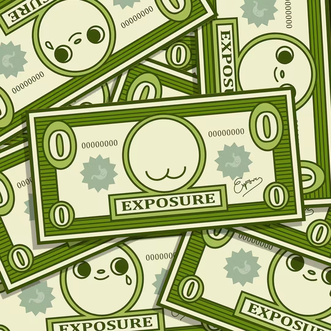 A stack of Exposure Dollar Bills