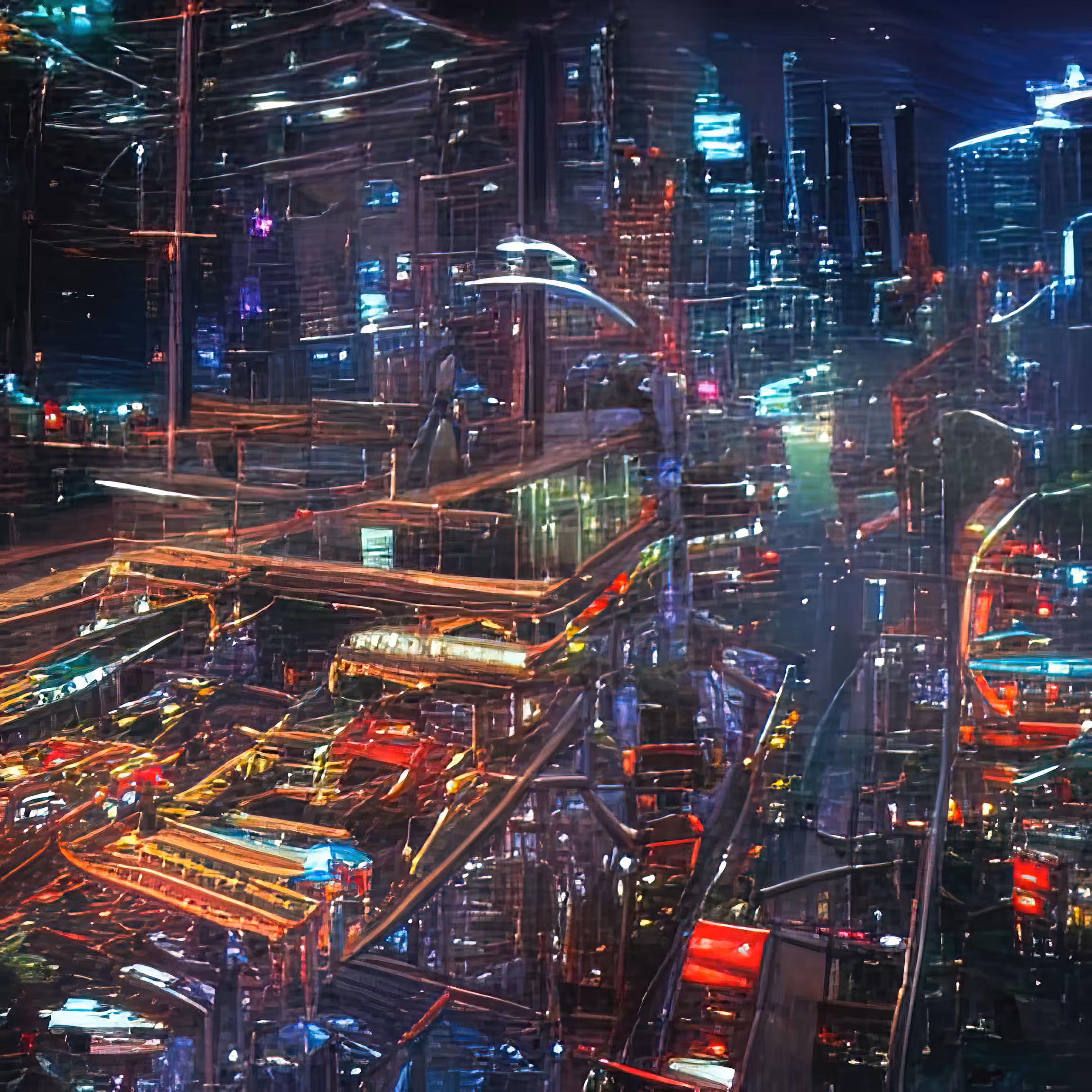 cyberpunk city panorama night 141521728