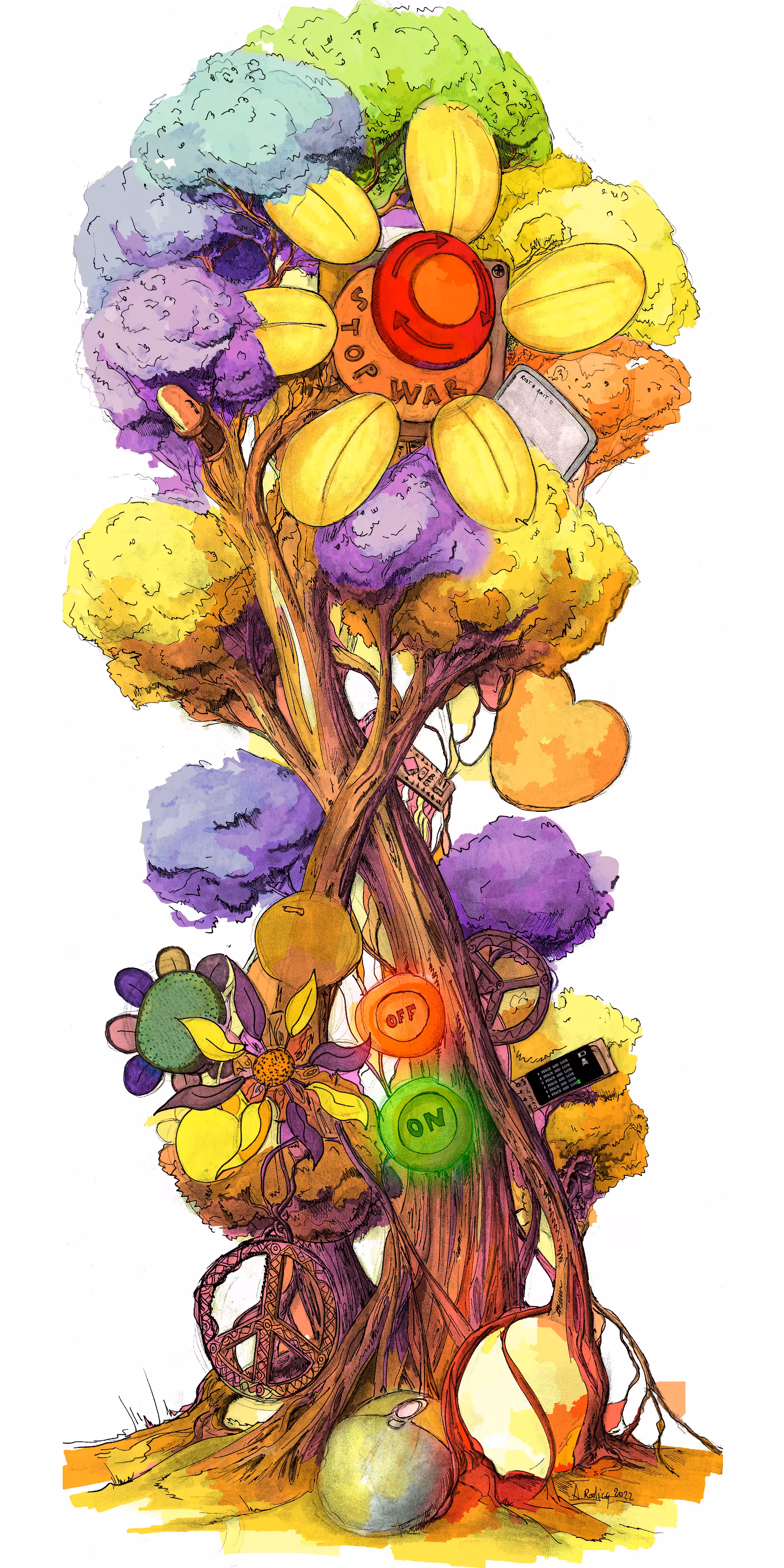 Tree 0024 : Peace & Love rainbow