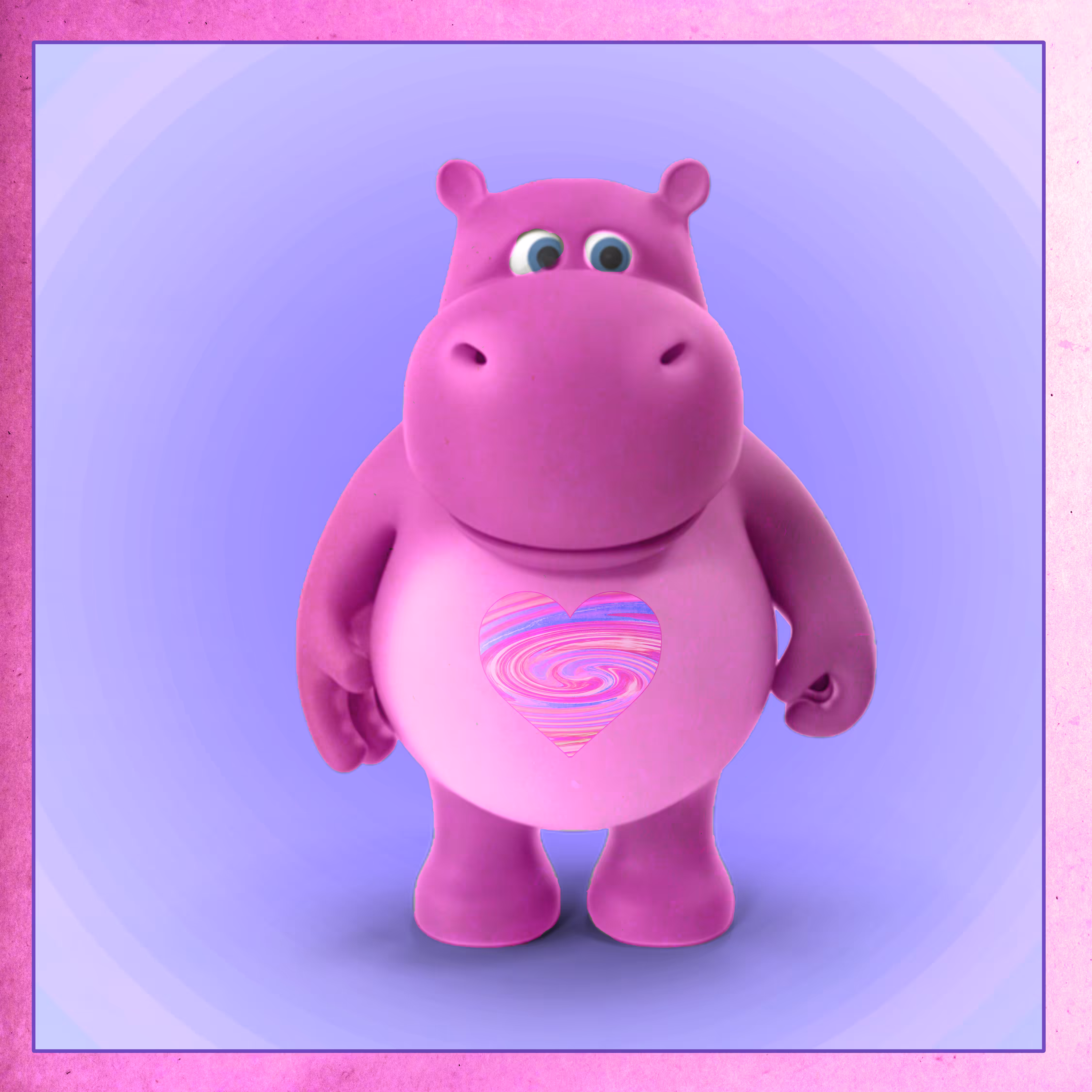 Pink Heart Hippo - 001