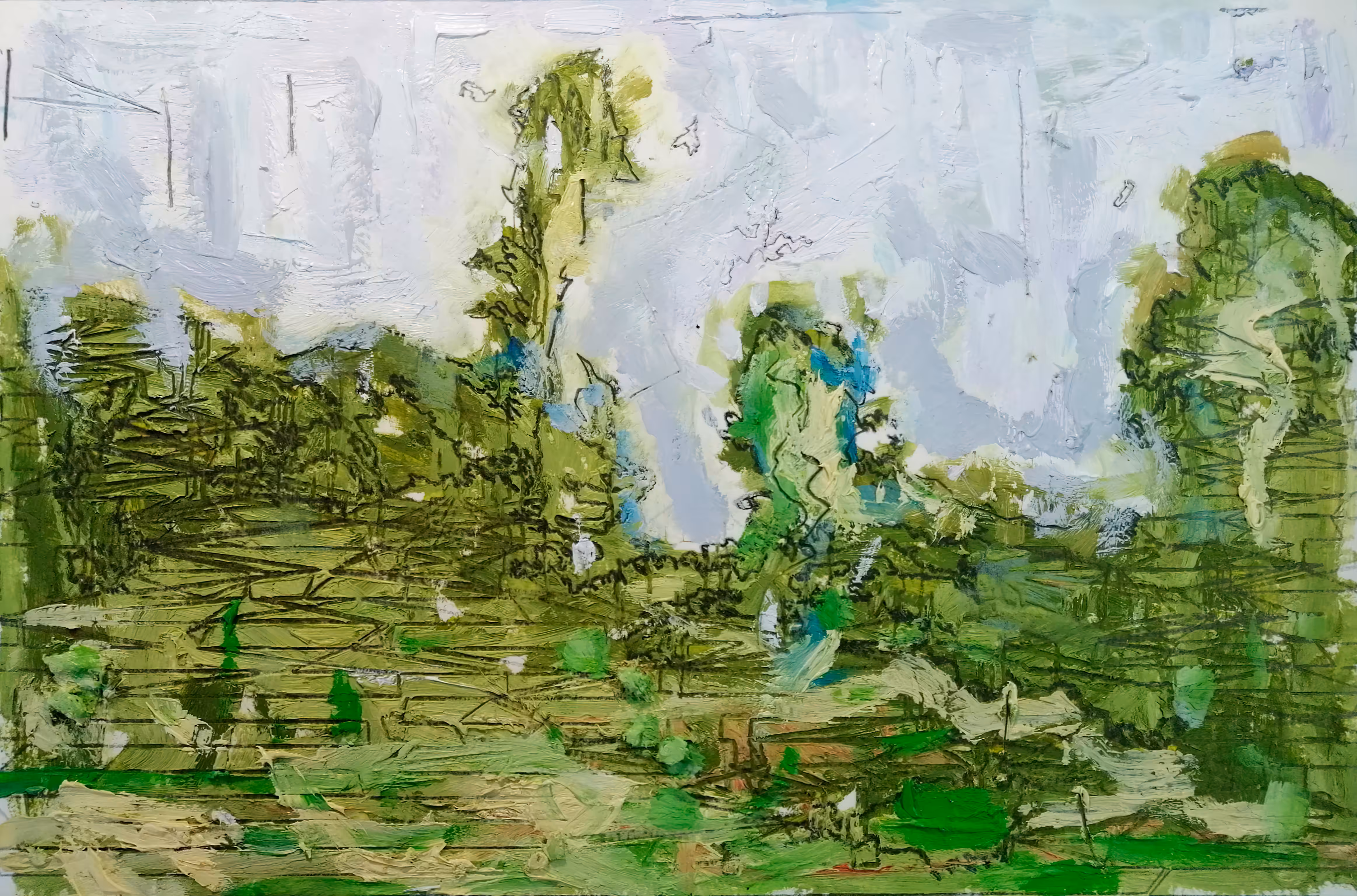 A town from the window just by a body of water hole in the river in front of a view of a forest