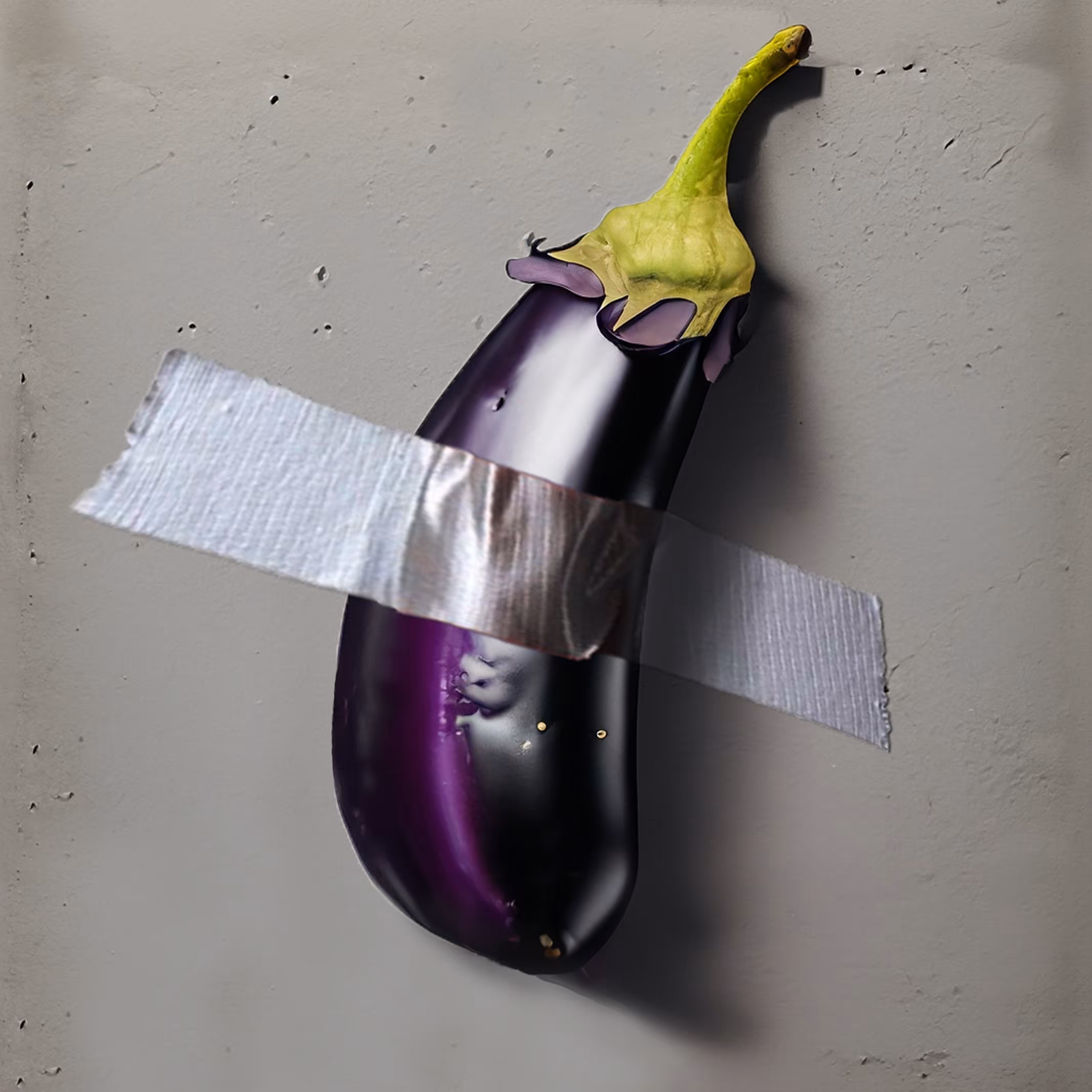 Aubergine pasted with adhesive tape 