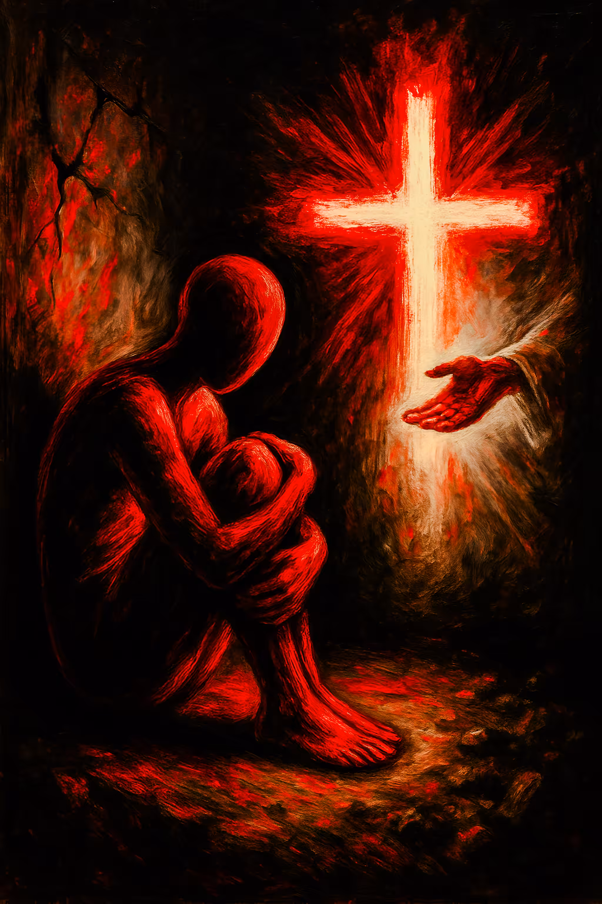 "The Faceless Figure and the Cross"