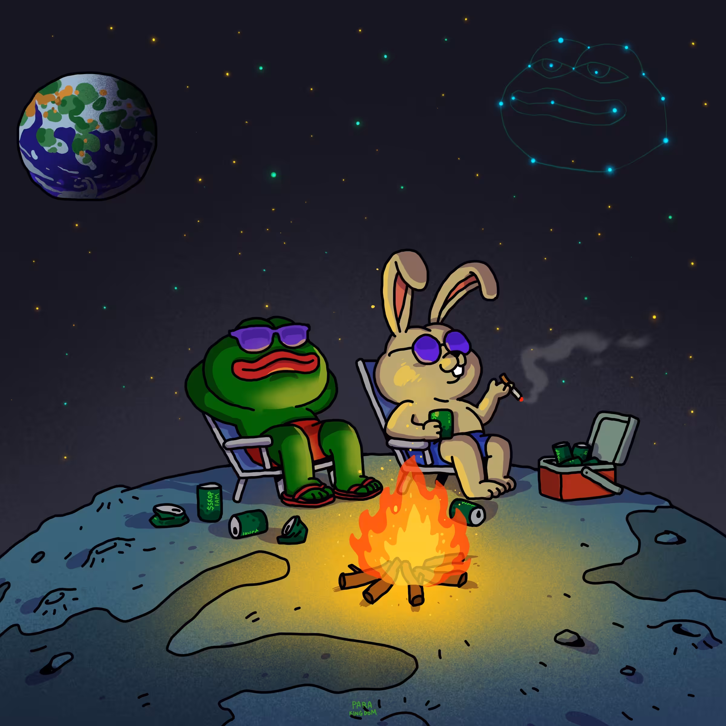 FROG MEME: Frog and rabbit on the moon