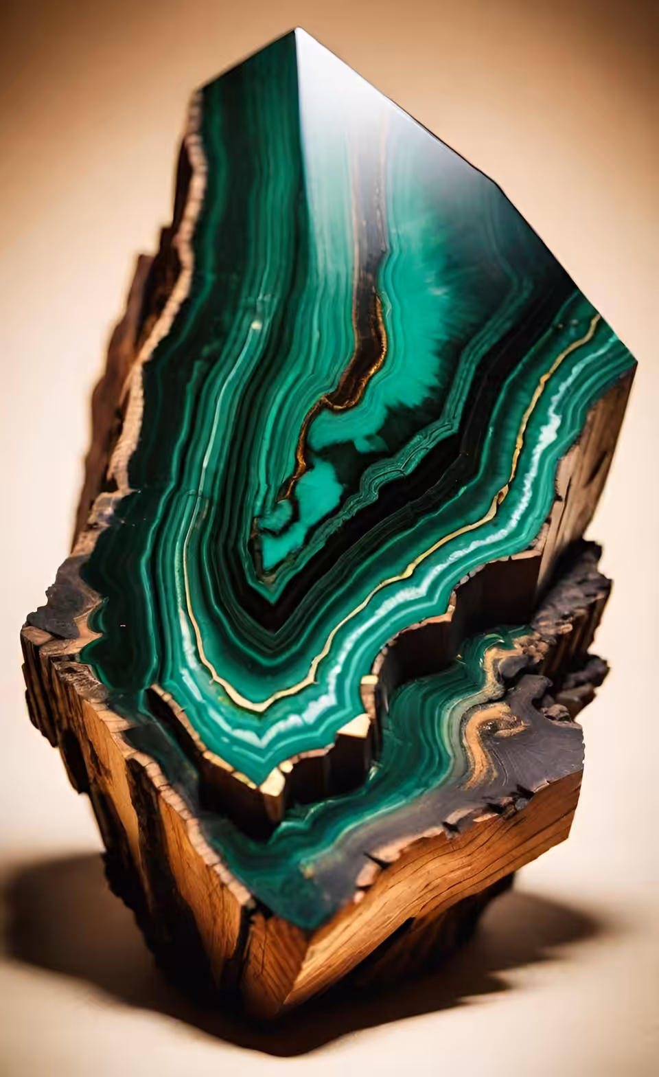 Malachite and wood