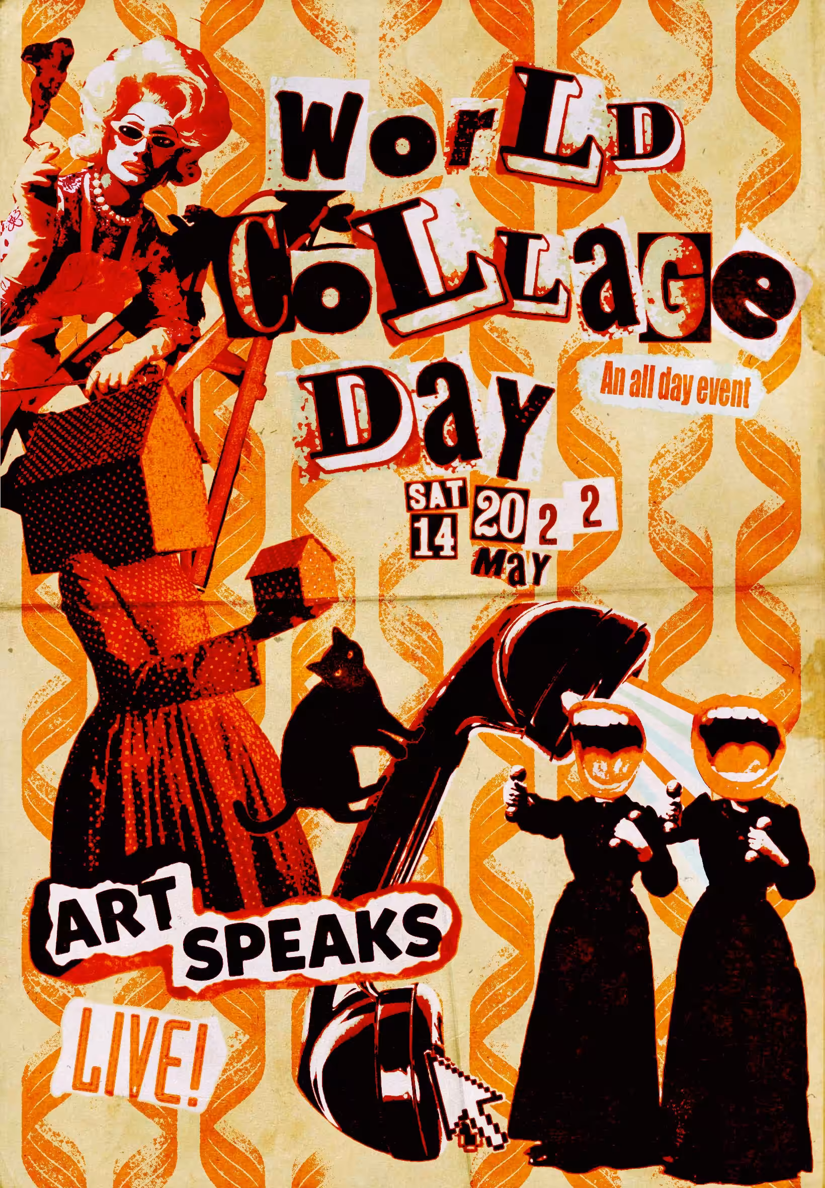 World Collage Day party poster by collage artist Dilan the Explorer