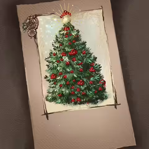Retro animated postcard with Christmas tree 