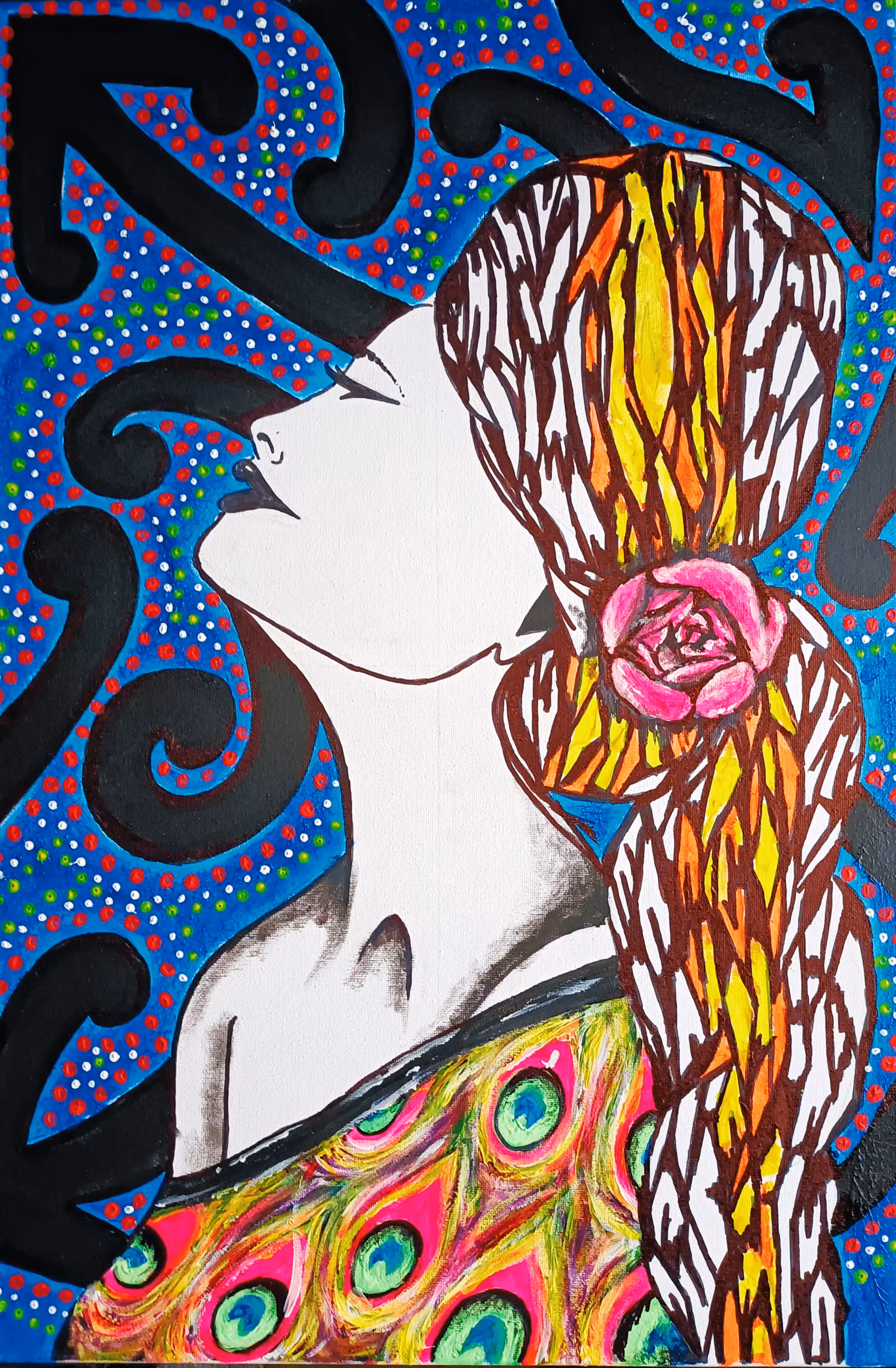 Lady in a peacock dress