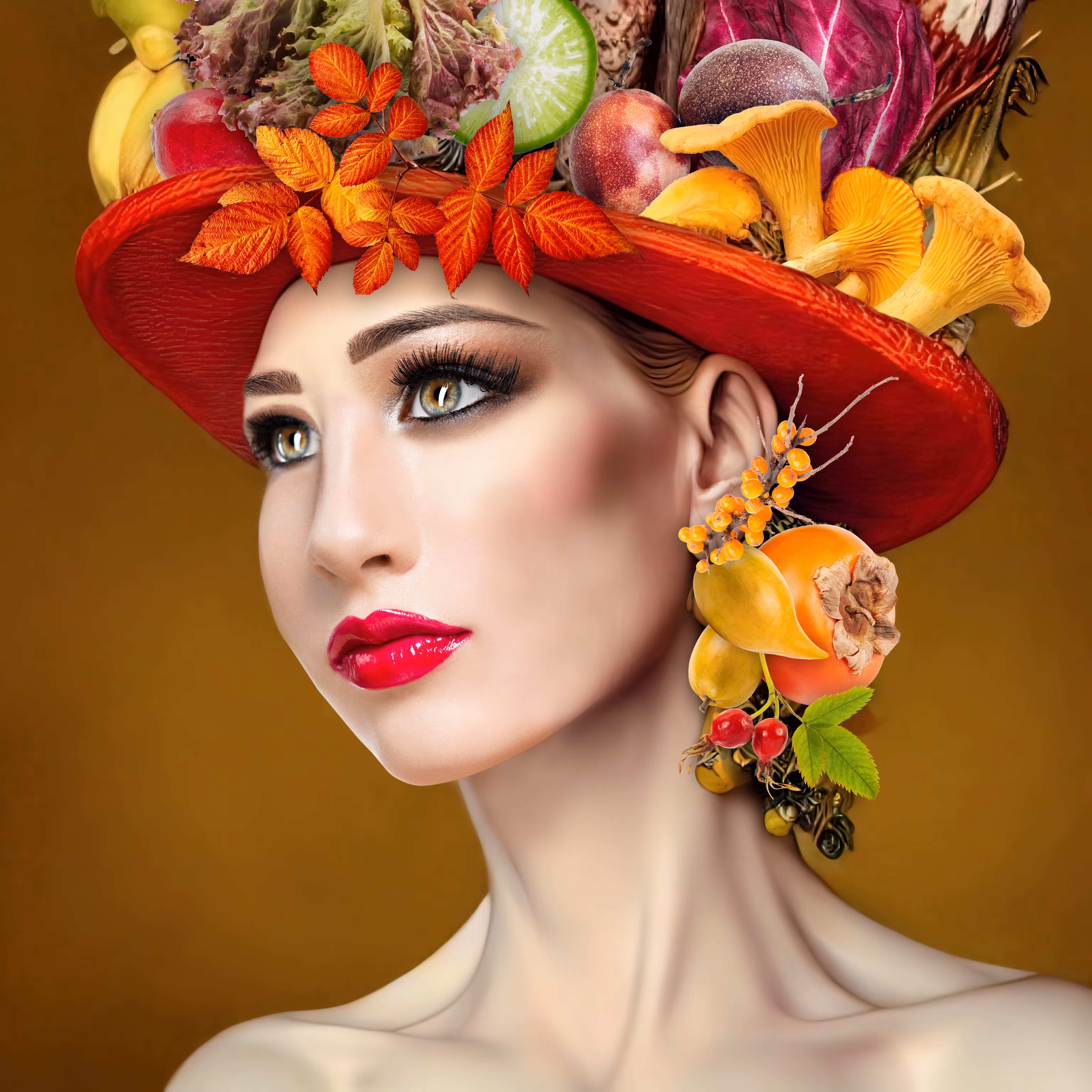 She Wears Autumn Fruits And Vegetables 