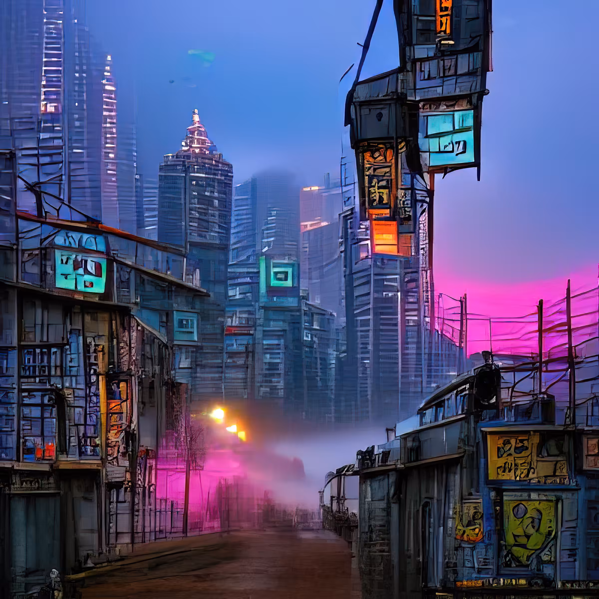 streets of cyberpunk city at dawn ZYpr9Kk1azoR9yFUPyd1