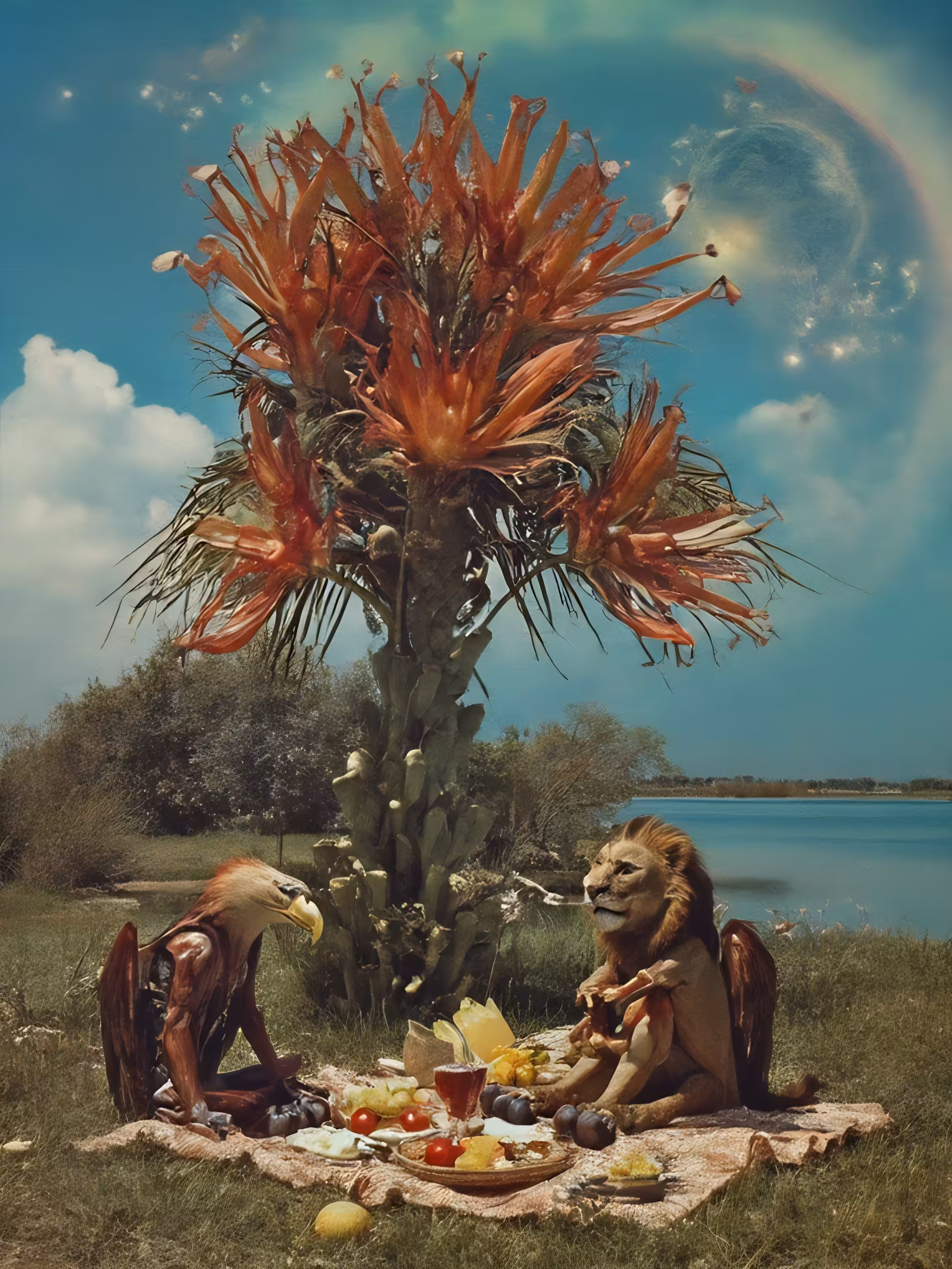Mythic Picnic Under Coral Tree