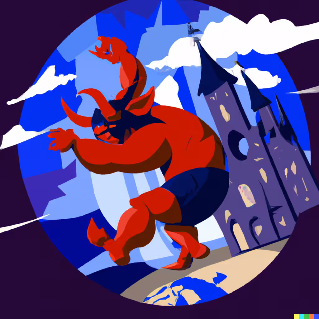 The devil dancing in a church over the world