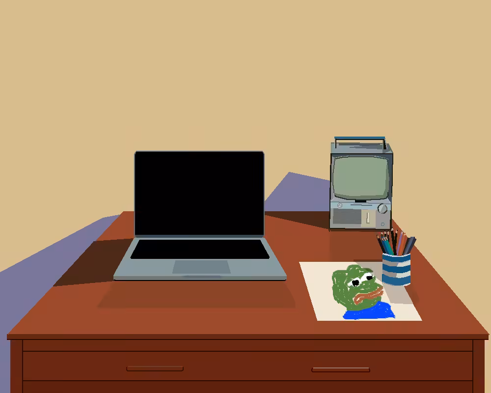 Still Life with TV, Laptop and Pepe