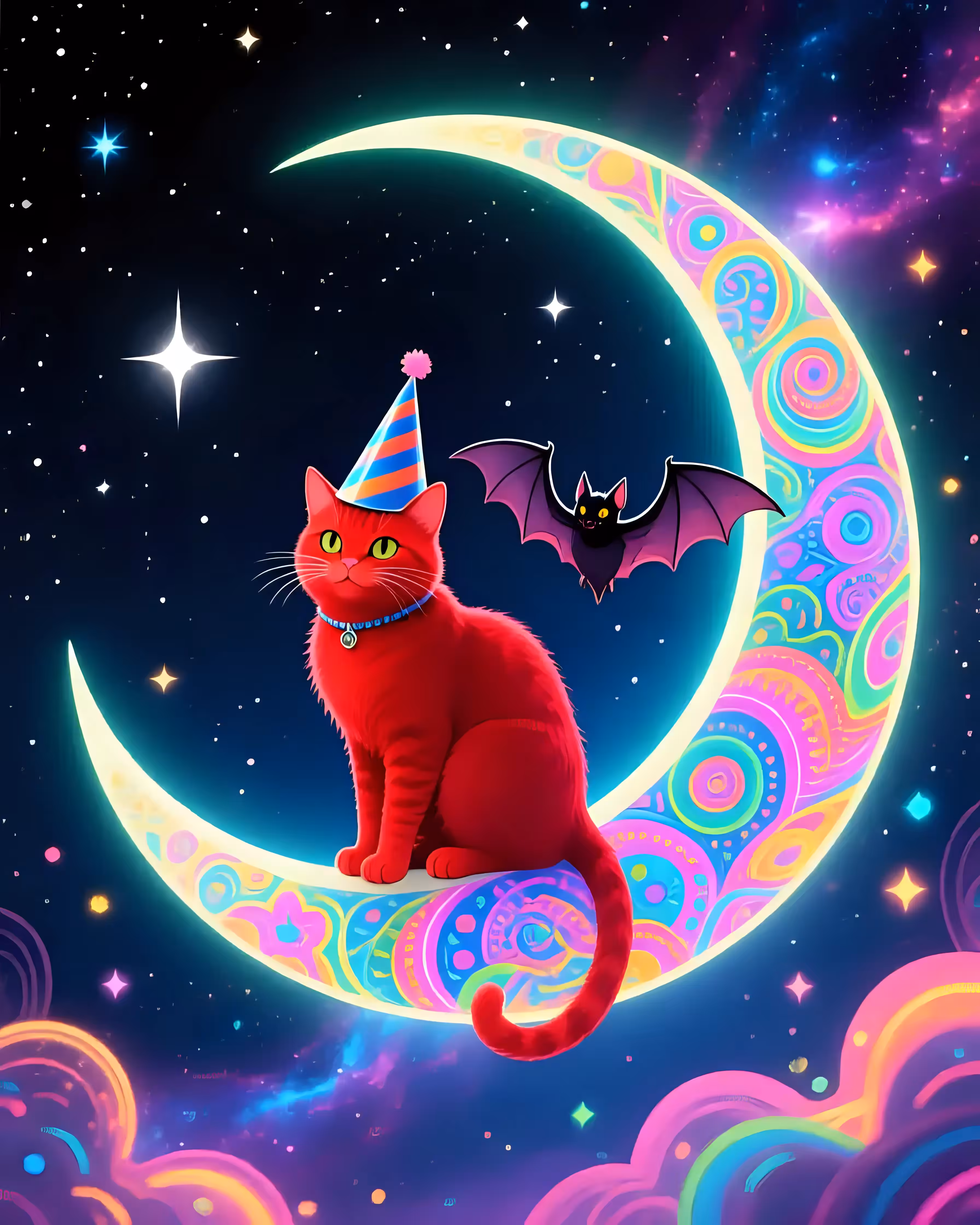 The cat and the bat and the crescent moon 