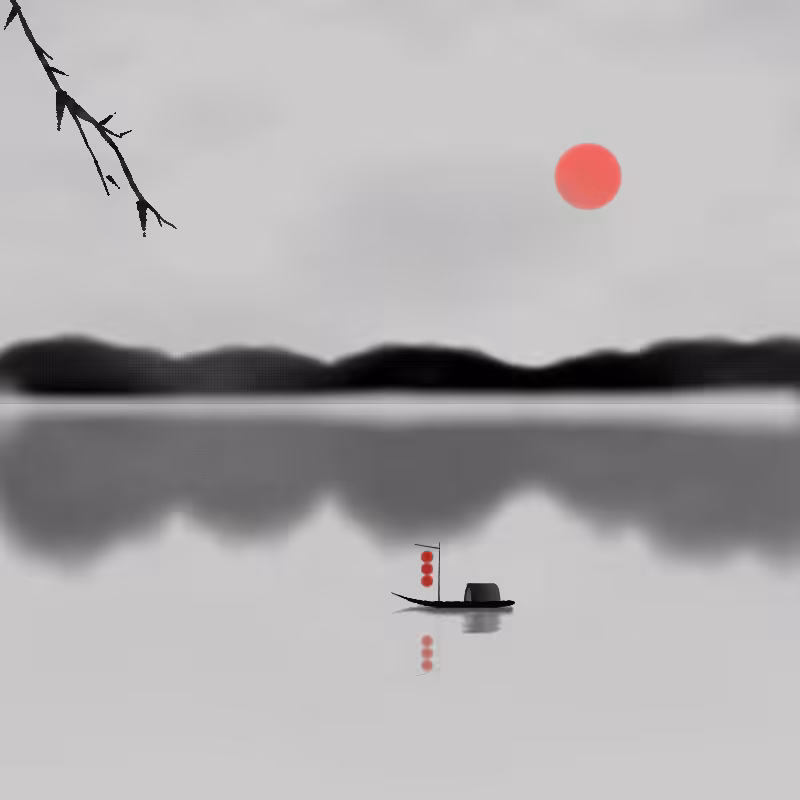 Lakes and Mountains Ink Painting #16