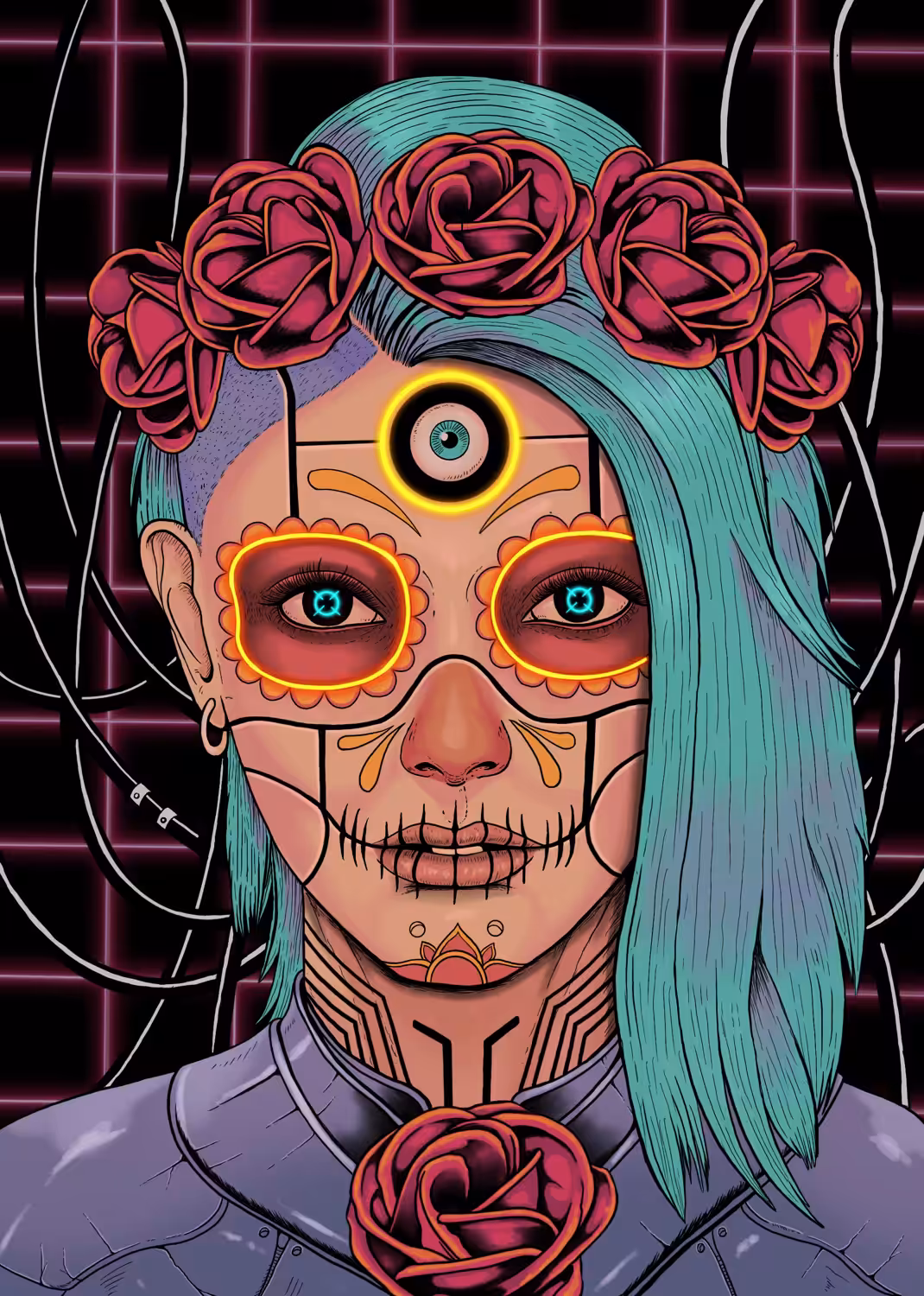 Cyberpunk sugar skull