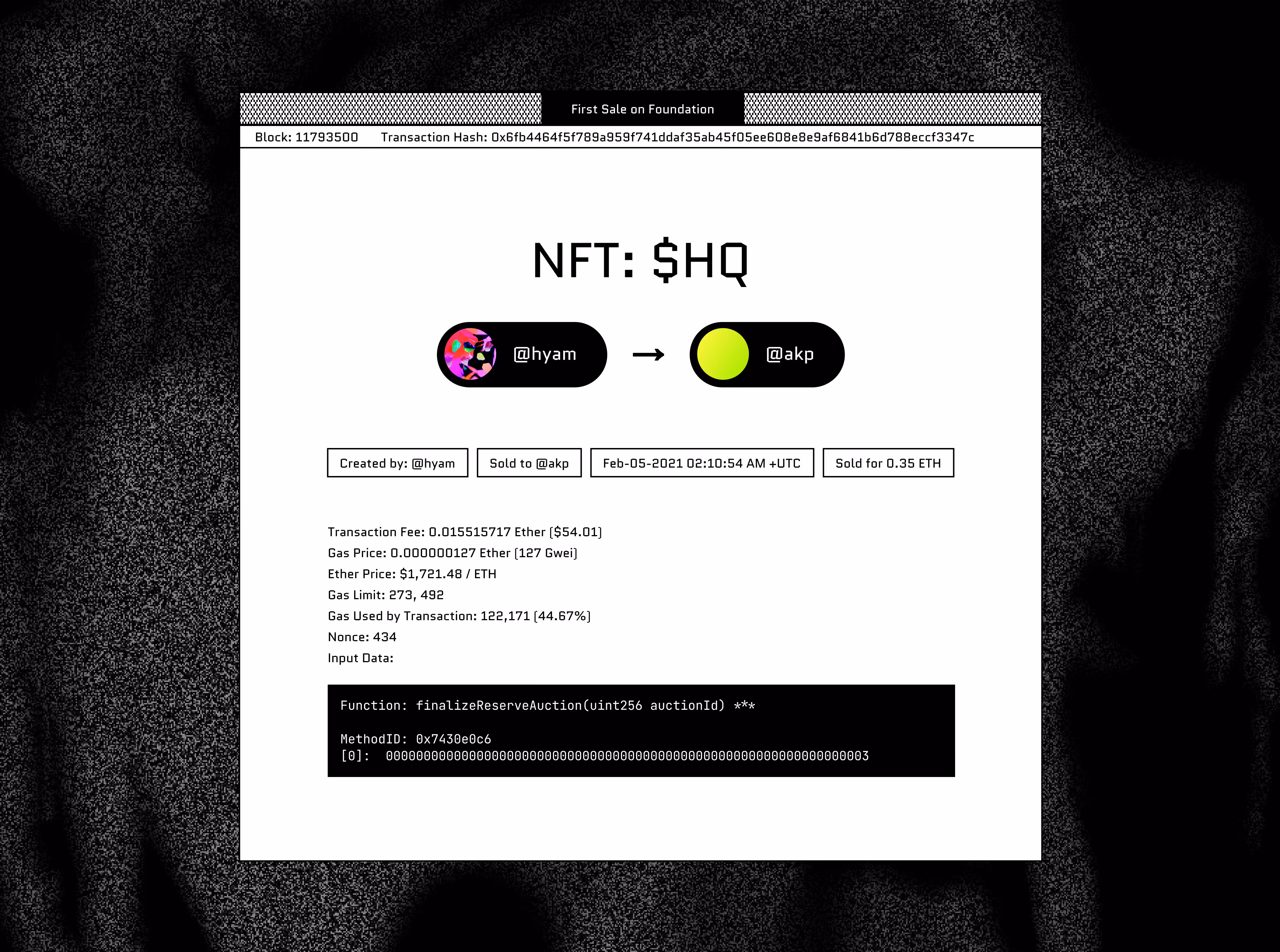 ✧ First NFT To Sell On Foundation ✧