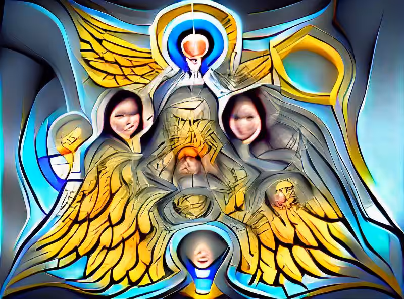 Seraphim surround the divine throne of god in heaven