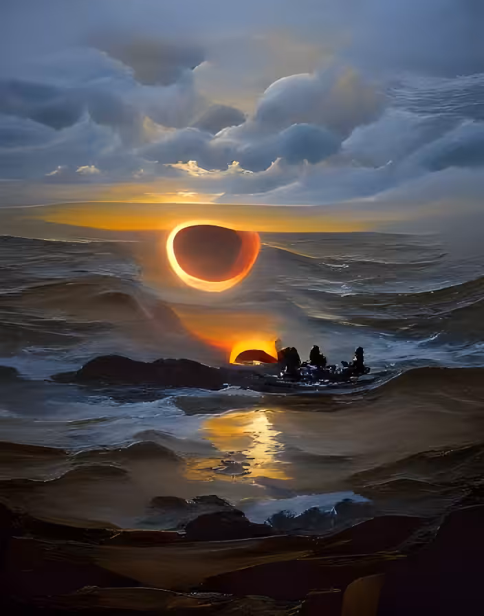 AI MASTERPIECE #1246 - SUNSET OVER THE OCEAN DURING SOLAR ECLIPSE
