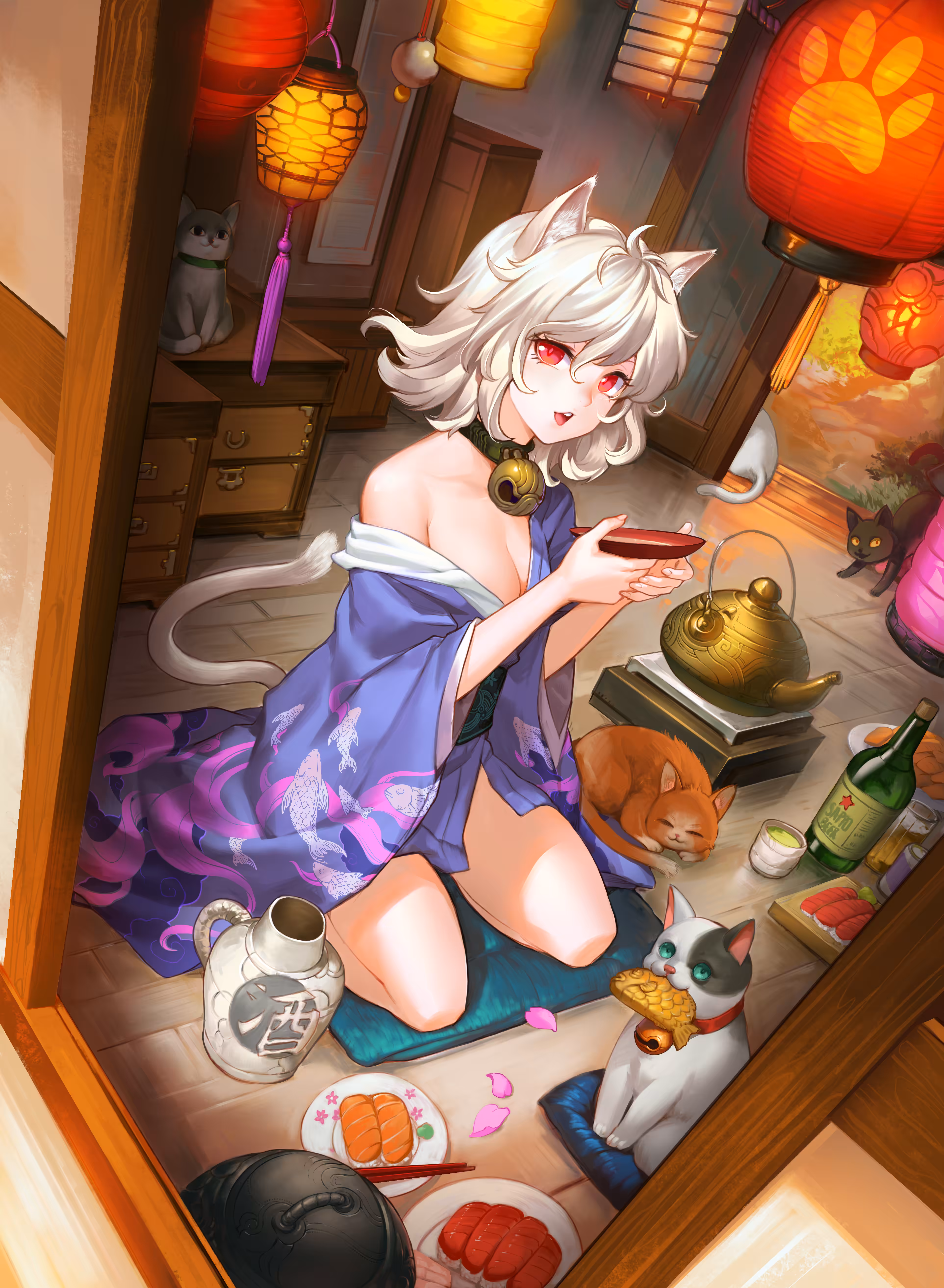 Dinner with cats - 猫の夕食