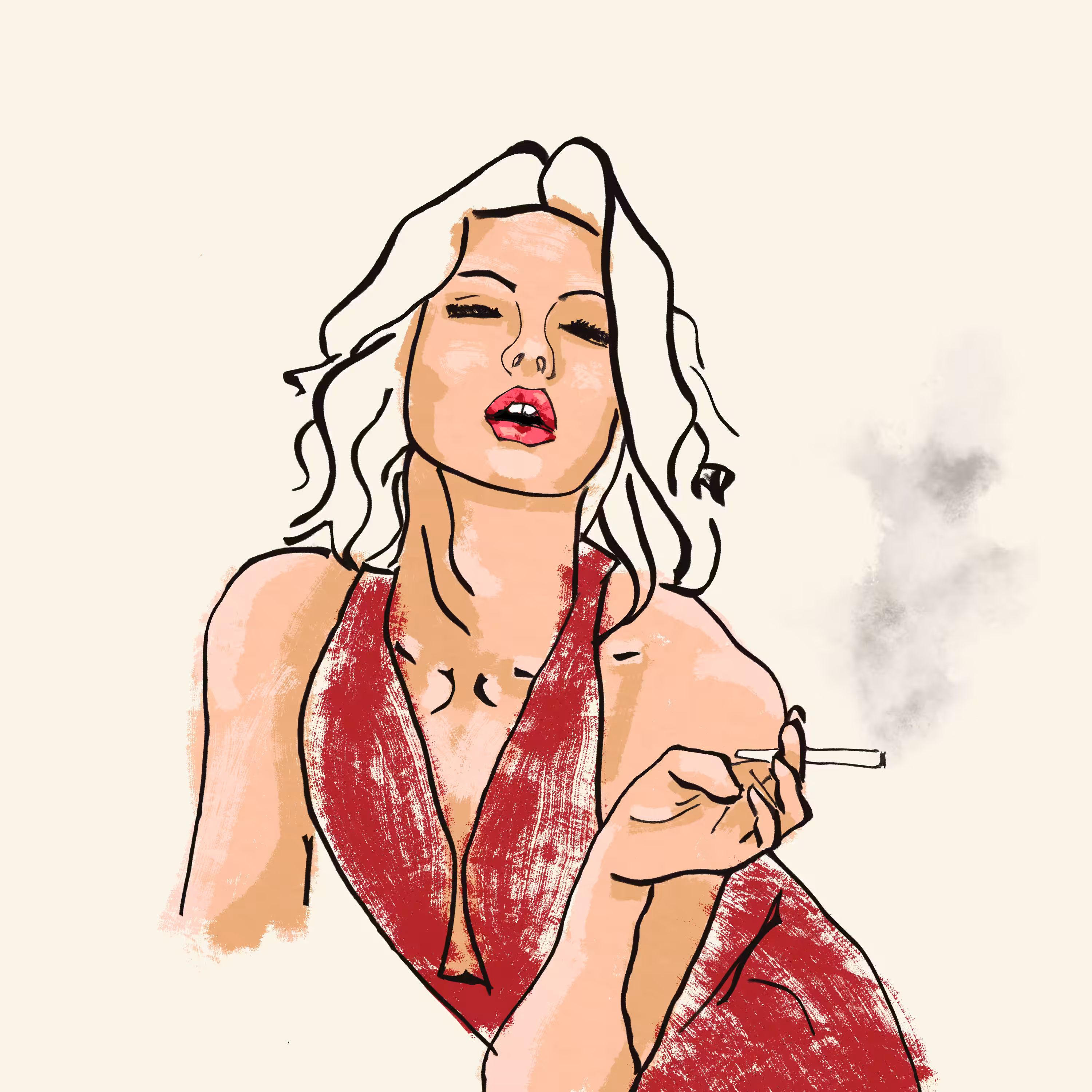 Lady in Red Dress Smoking a Joint