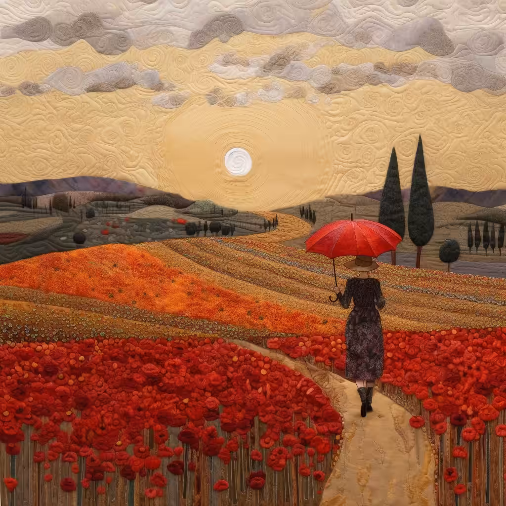 walking into the sunset in the poppy field.