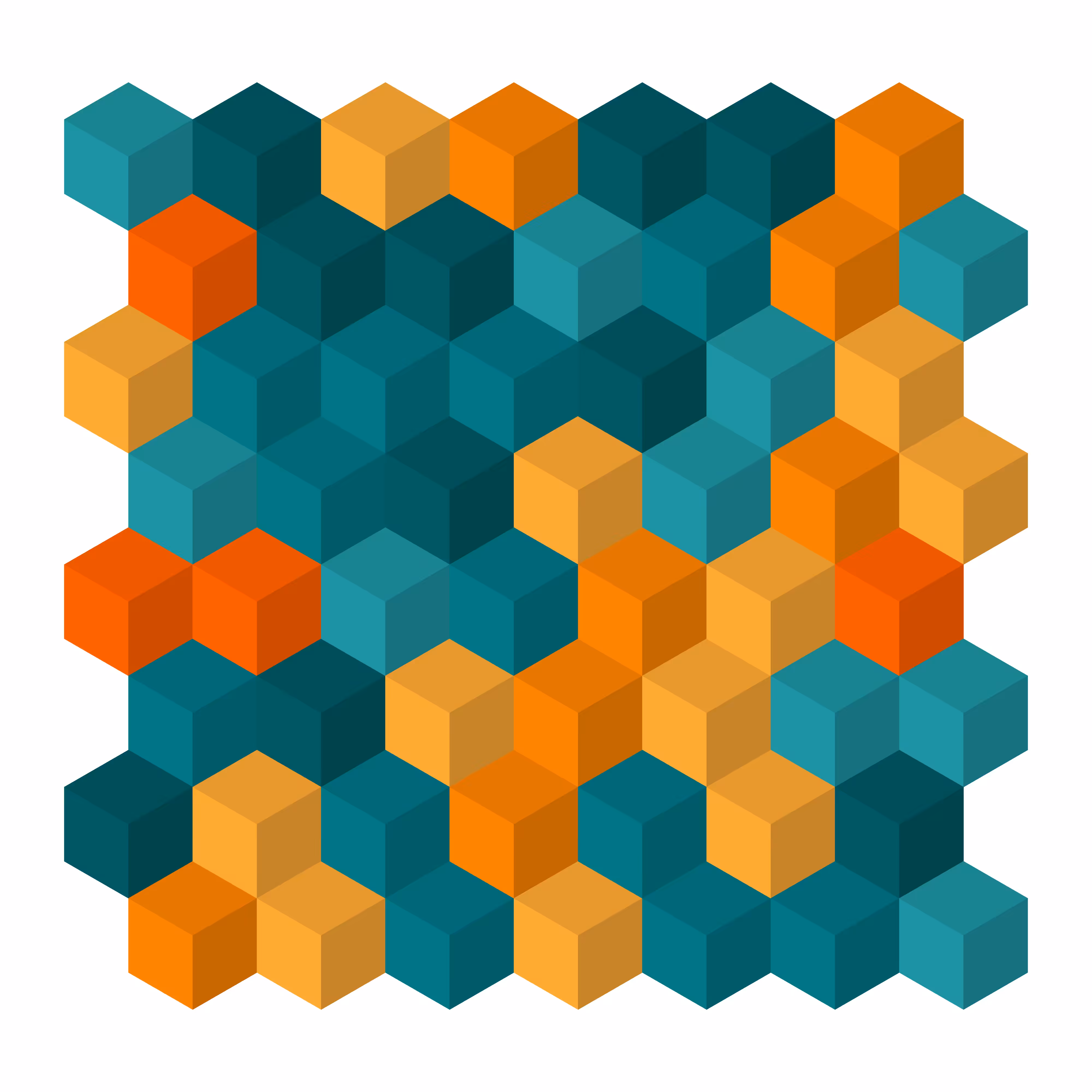 Teal and Orange Cubes 8 x 8